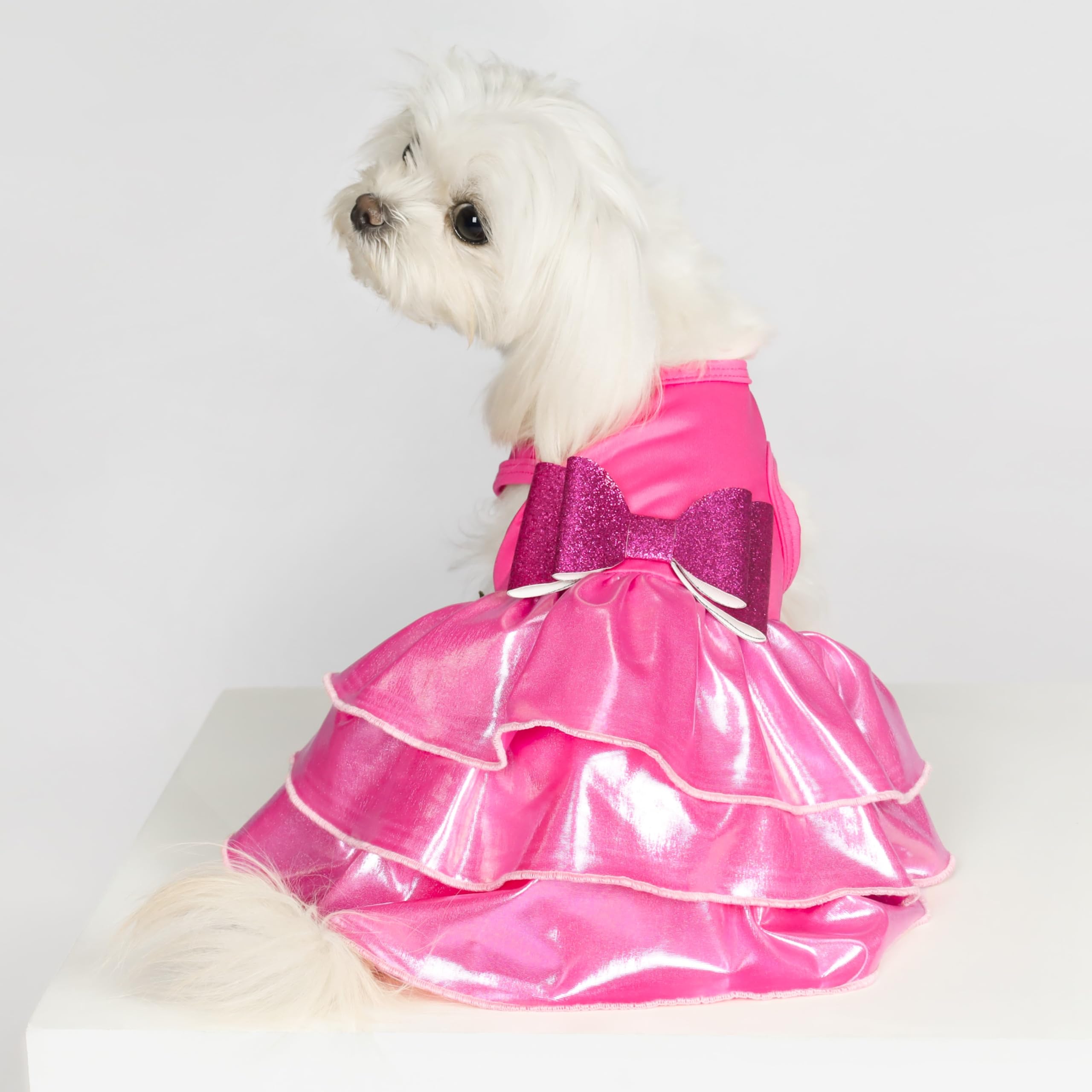 Fitwarm Glossy Tiered Dog Dress for Small Dogs - Elegant Pink Pet Clothing for Female Puppies, Perfect for Birthday Parties & Special Occasions | Size Medium