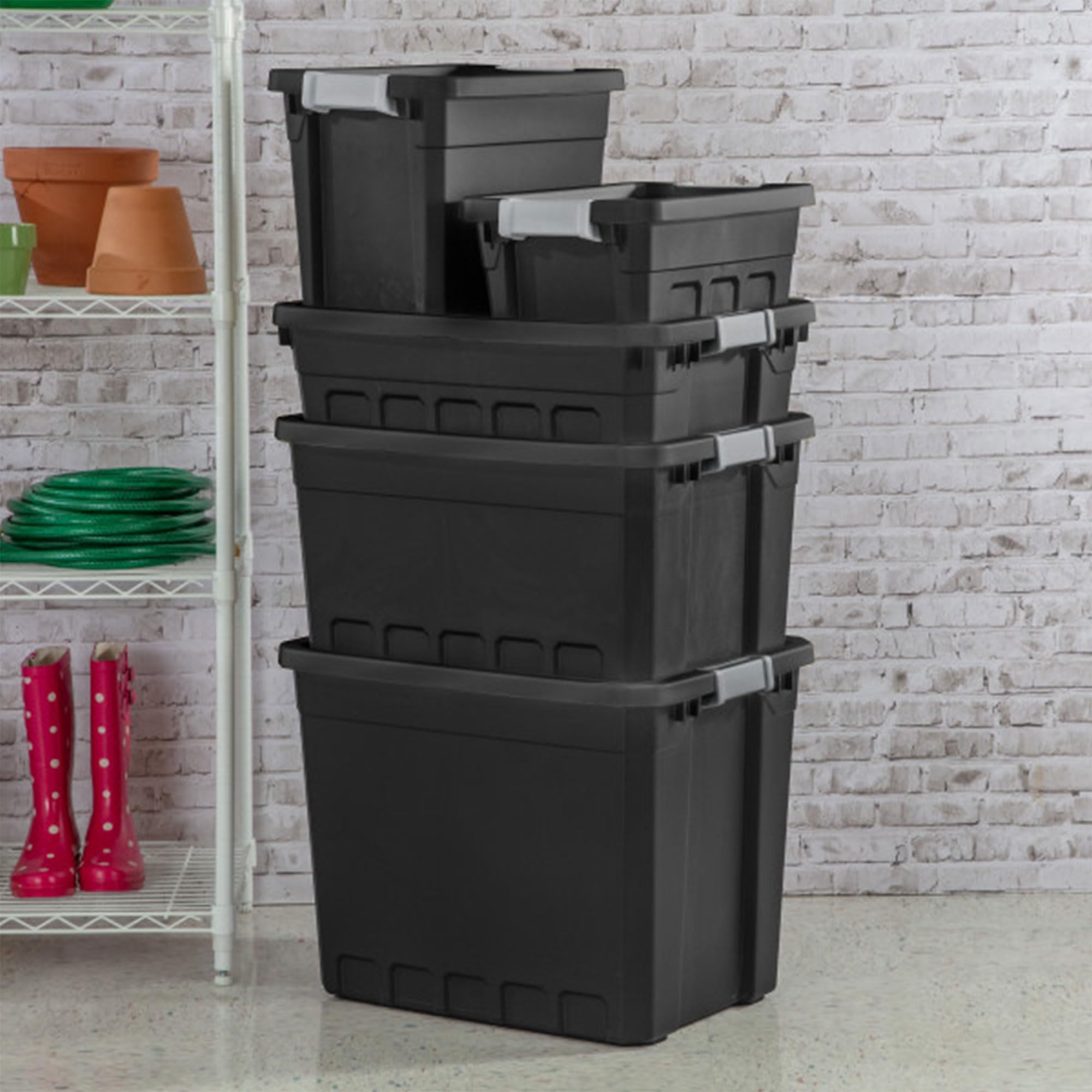 Sterilite 6-Pack 10 Gallon Black Plastic Storage Bins with Lids - Stackable Organizing Containers for Home, Office & Garage Storage Solutions