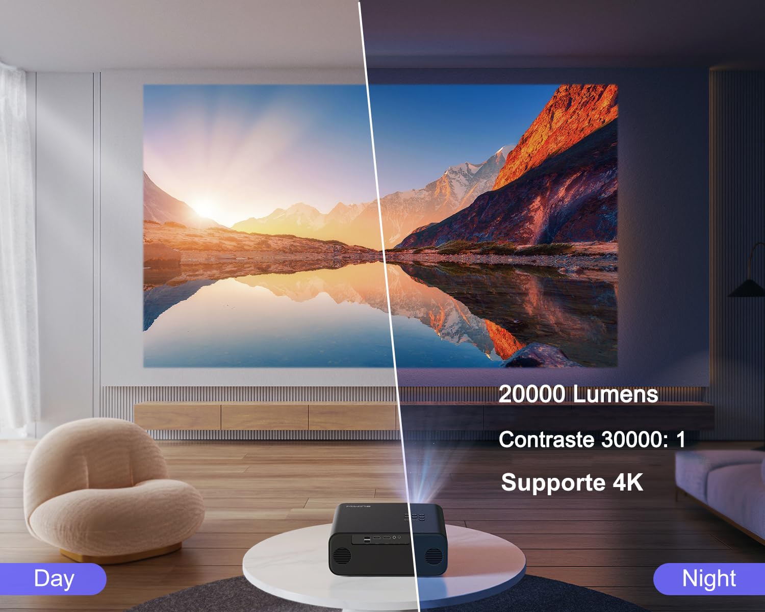 WiMiUS 4K Projector with Auto Focus & Keystone - 30000 Lumens Full HD 1080P, WiFi6 Bluetooth, 50% Zoom - Portable Home Theater for Movies, Gaming (PS5), Outdoor Movie Nights with Phone/TV Stick Compatibility