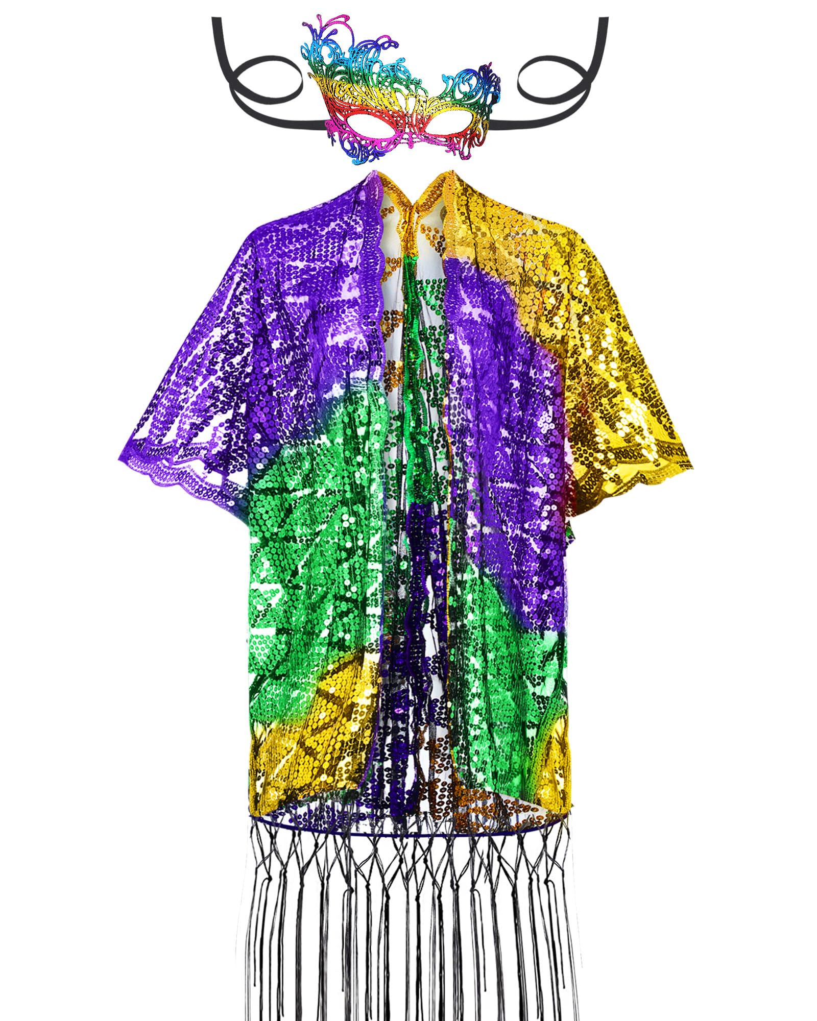 Frienda Women's Mardi Gras Costume Set with Masks - Festive Masquerade Party Outfit & Carnival Accessories for Parades, Themed Parties & Halloween Celebrations