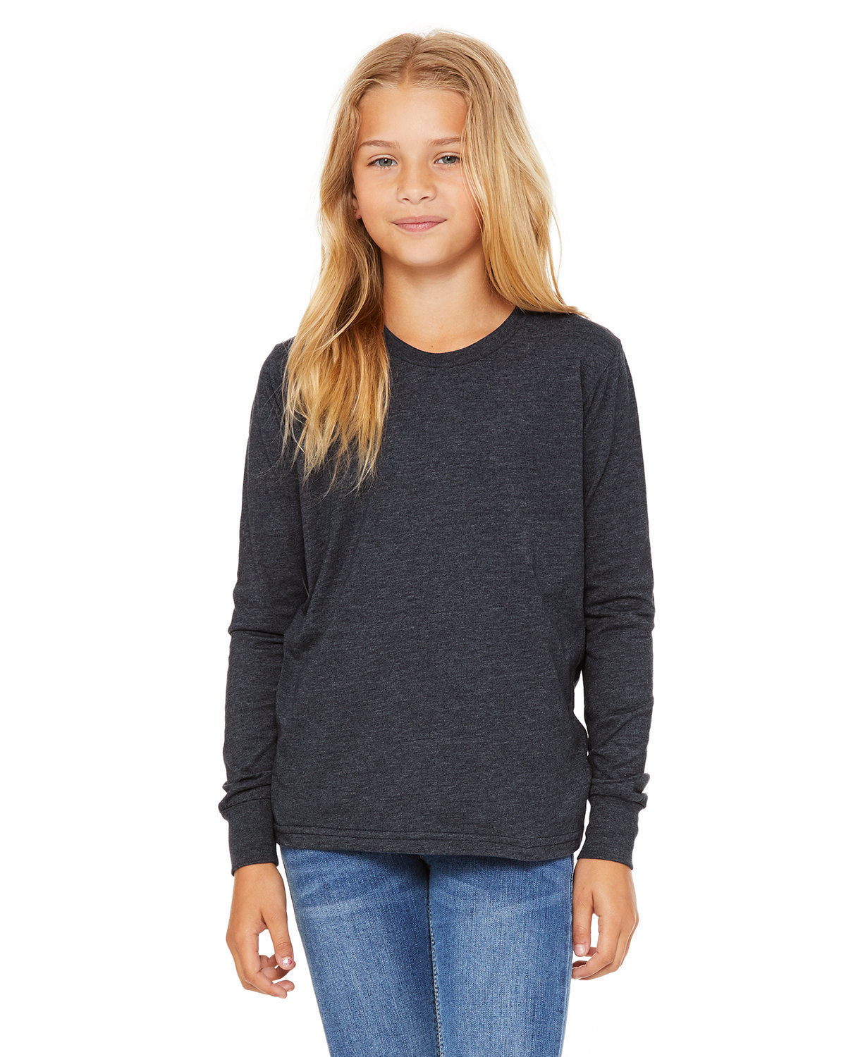 Bella + Canvas 3501YCV Youth Heather CVC Long Sleeve T-Shirt - Soft & Comfortable Cotton Blend Tee for Kids - Perfect for School, Play & Everyday Wear