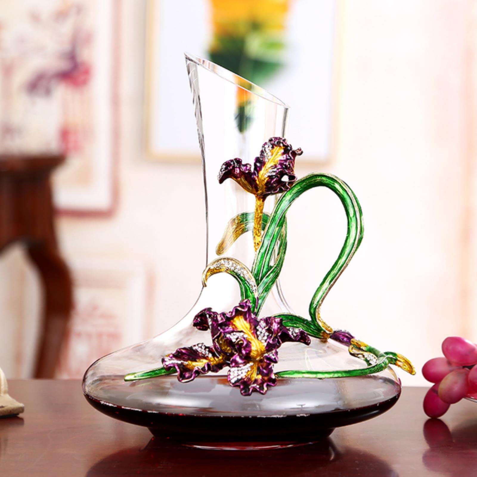 Lead-Free Crystal Wine Glass Set with Enamel Color Iris - Elegant Goblets for Wedding, Anniversary & Romantic Gifts | Perfect for Toasting, Dinner Parties & Special Occasions