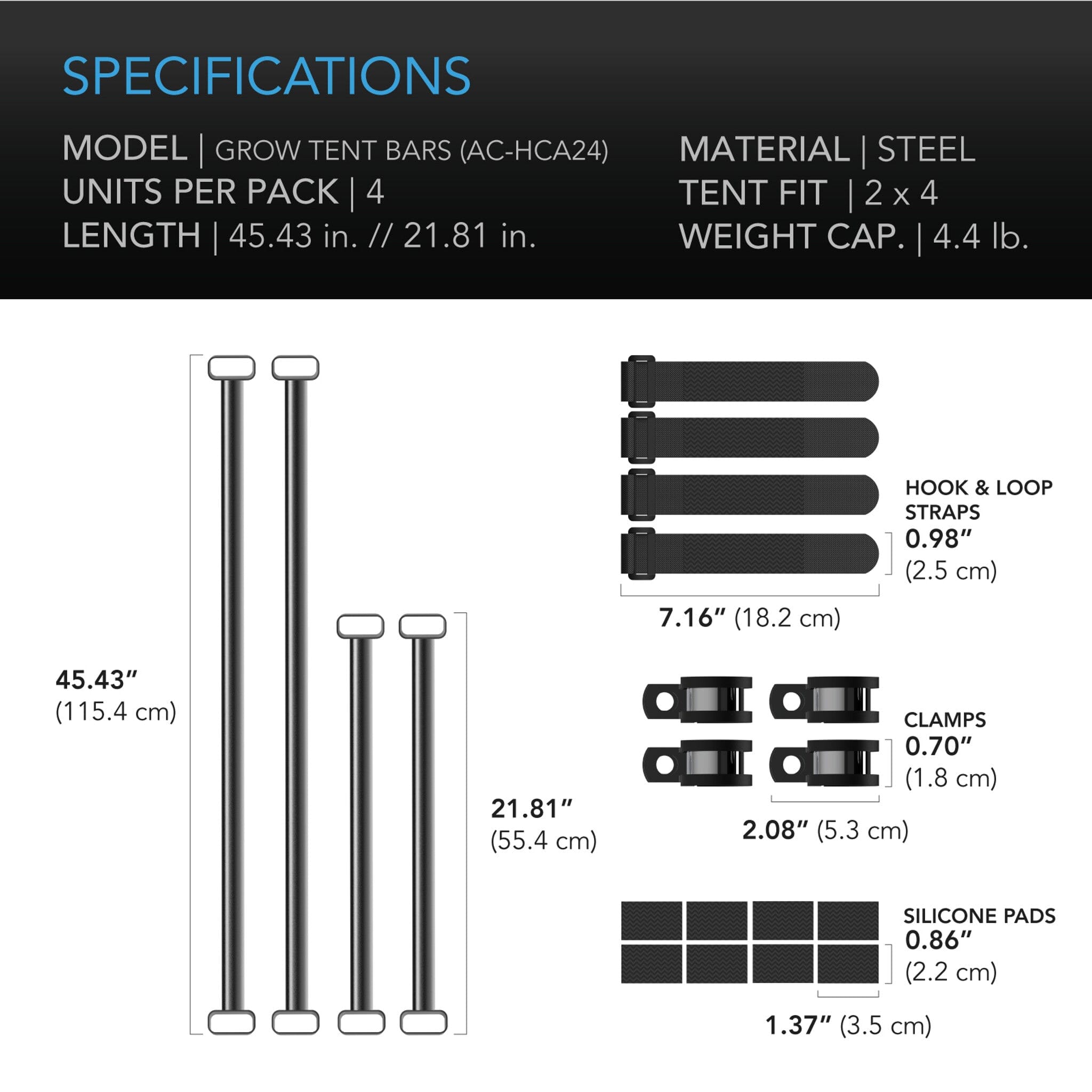 Grow Tent Mounting Bars for Indoor Hydroponics - Heavy Duty 2x4 ft Frame Kit for Grow Tents & Greenhouses - Perfect for LED Grow Lights & Ventilation Systems