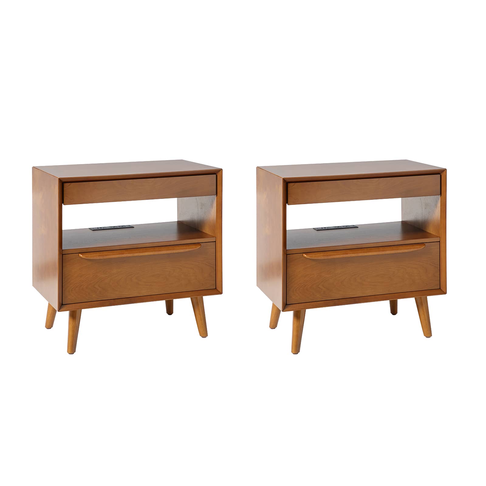 Mid Century Modern Nightstand with 2 Drawers & Built-In Outlets - Giralda Bedside Table for Bedroom, Living Room & Office (Optional Types)