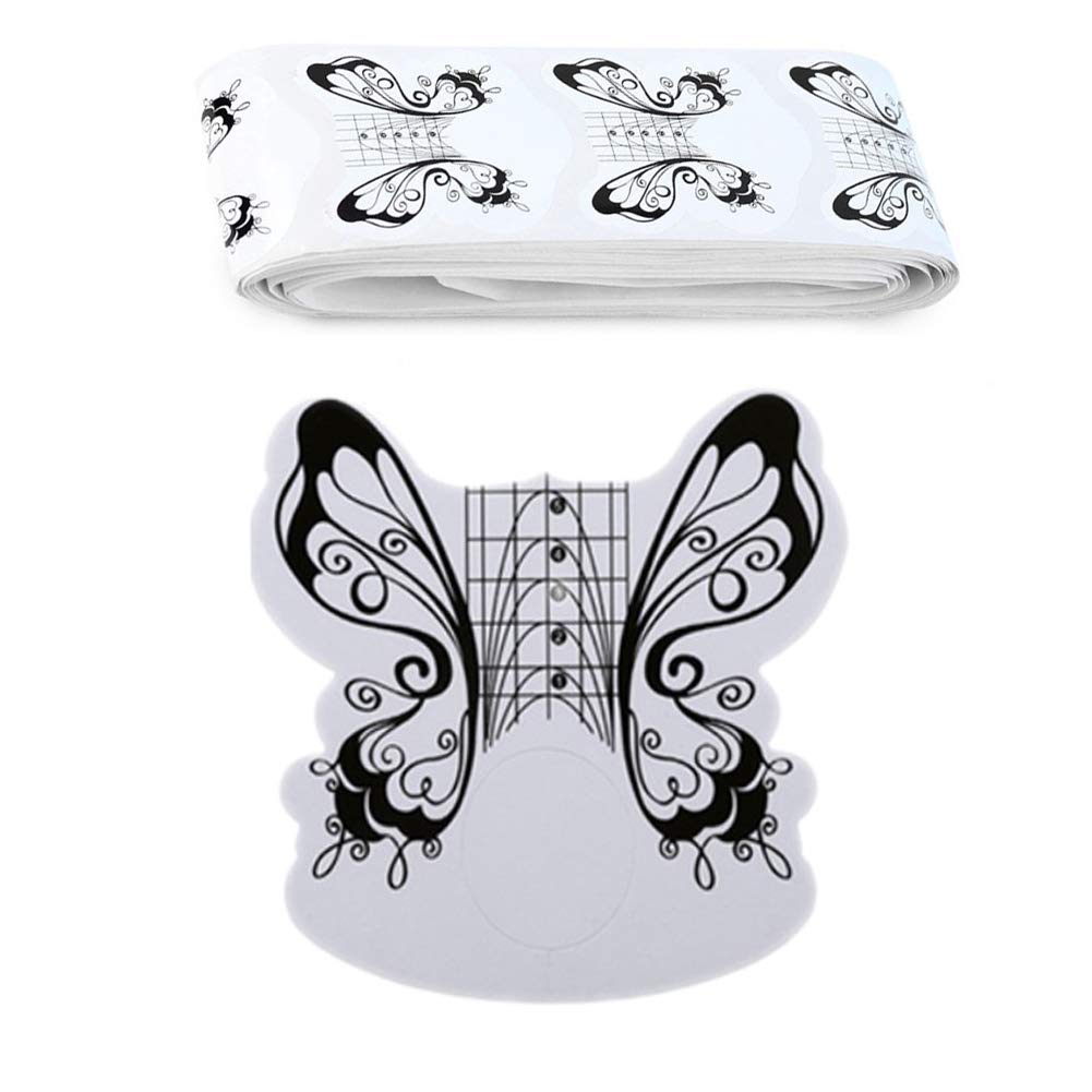 100Pcs Professional Butterfly Square Nail Form Stickers for Acrylic & UV Gel Nails - Nail Extension Builder, Art Tool Guide with Dispenser - Perfect for Salon, Home Manicures & Nail Art Designs