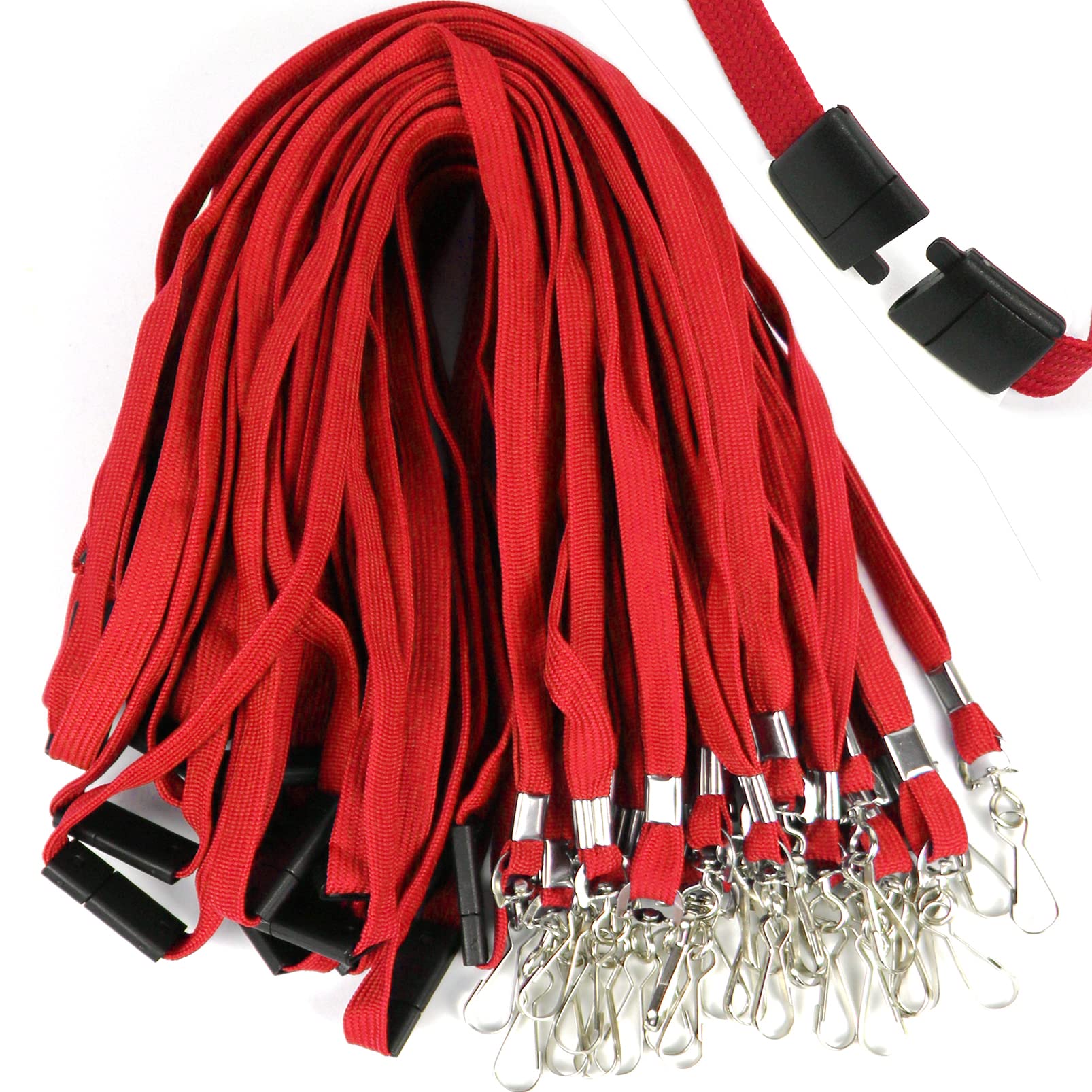Premium Breakaway Lanyards with J-Hook - 100 Pack (Red) for ID Badges & Business Cards - Office & Cruise Use