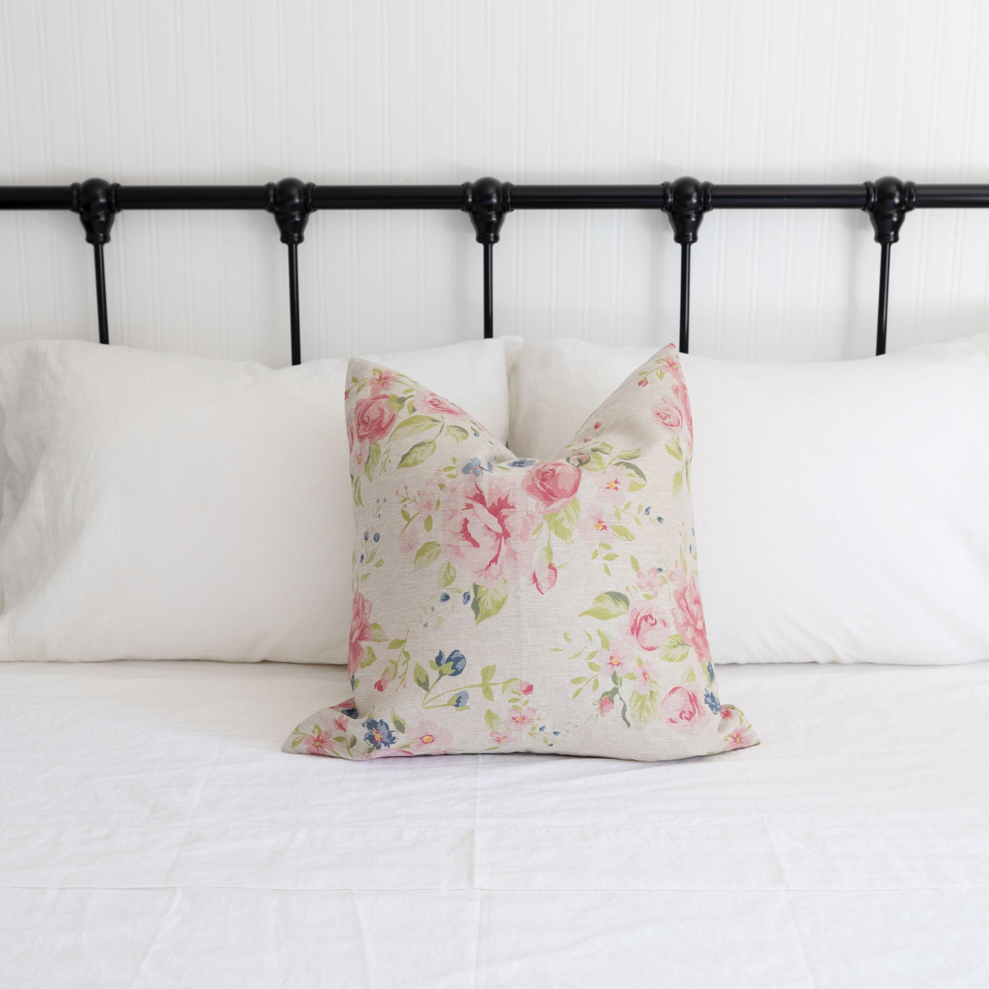 Signature Linen Multi Floral Pillow Cover - Decorative Bohemian Throw Pillow Case for Sofa, Bed & Couch - 18x18 Inches Home Decor Accent