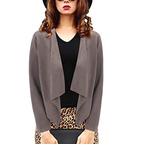 Women's Long Sleeve Leather Cardigan Jacket - Office Work Coat with Front Zip & Open Style for Business Casual & Professional Outfits