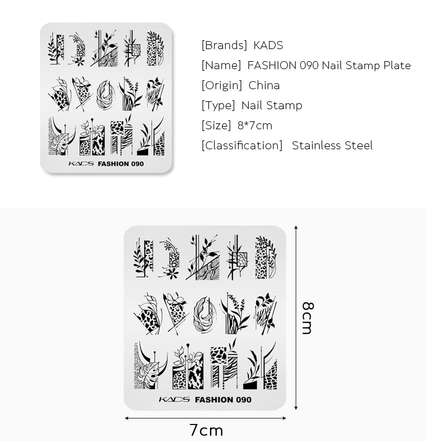 KADS Nail Stamping Plate - Fashion 090 Nail Art Design Template for DIY Manicure | Professional Nail Stamping Kit for Salon & Home Use | Perfect for Parties, Weddings & Special Occasions