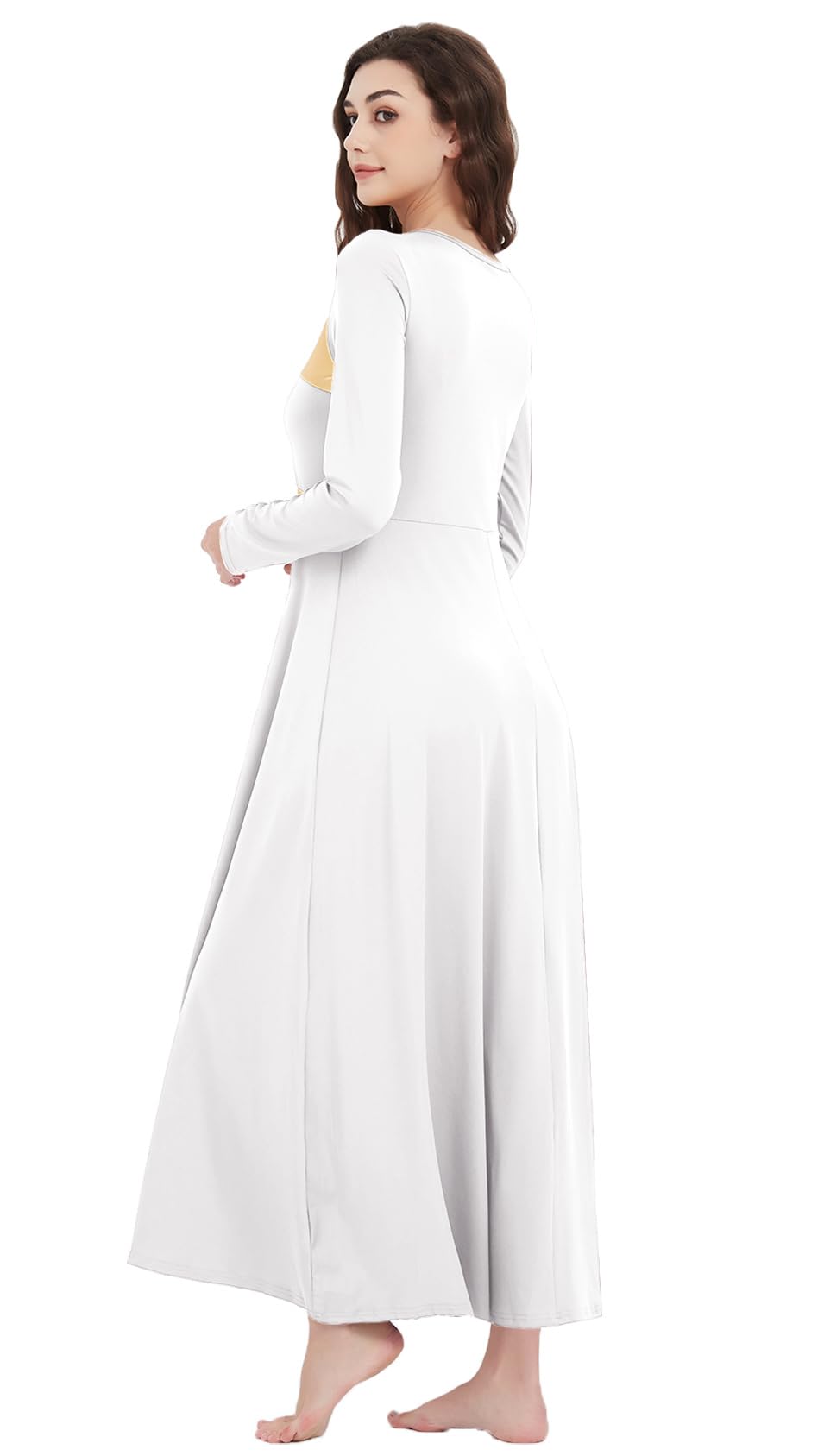 Women's Long Sleeve Metallic Praise Dance Dress - Liturgical Worship Costume for Church Performances & Lyrical Dance | Perfect for Sunday Services, Choir Performances & Spiritual Events