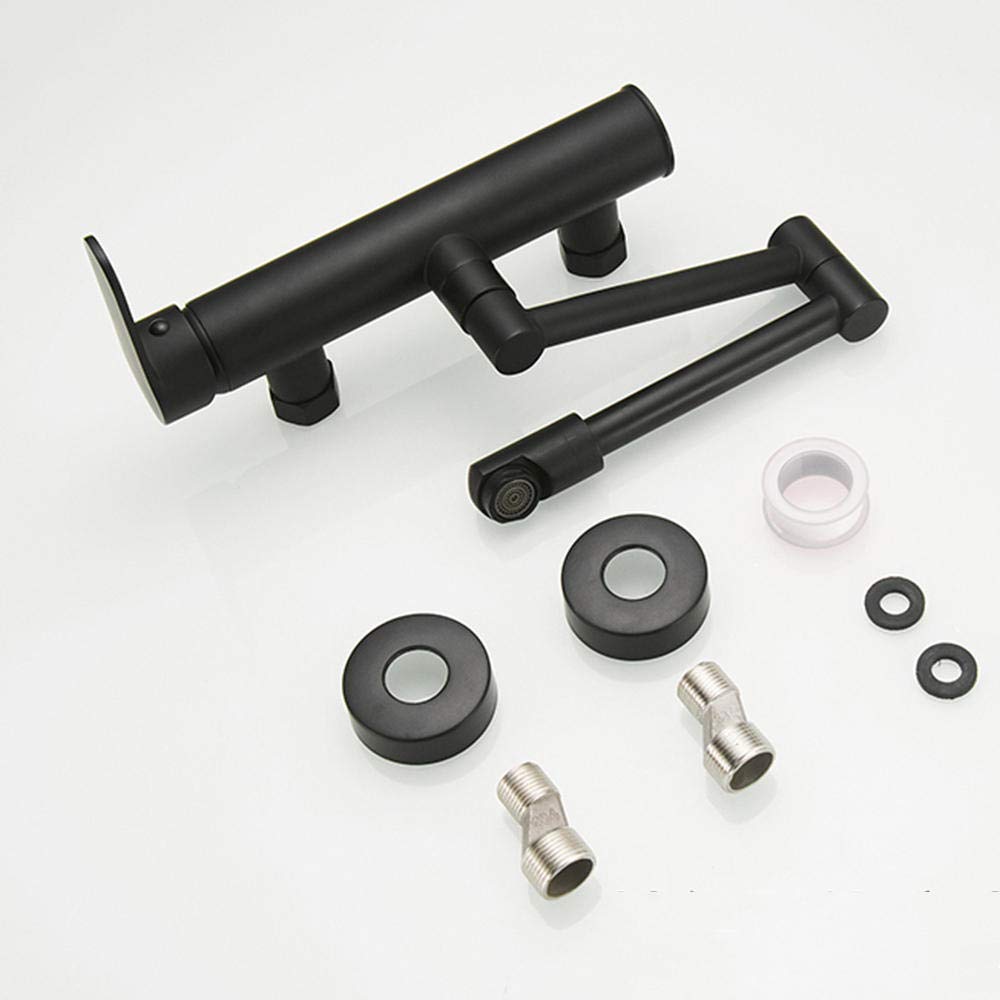 Black Retractable Rotary Folding Kitchen Faucet with Hot/Cold Water - Adjustable Spray Shower & Water Column Outlet for Modern Sinks (Ideal for Small Kitchens, RVs & Apartments)