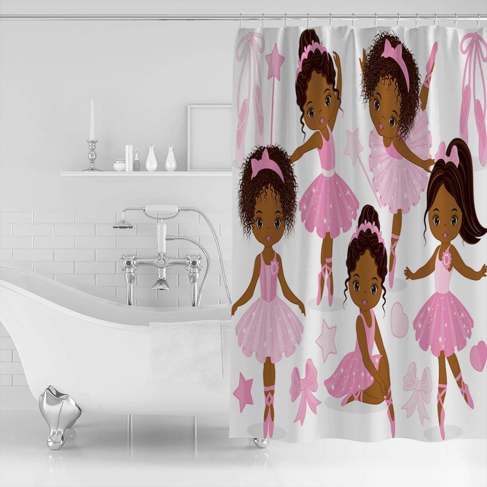 Waterproof Ballet Shower Curtain Set - 72x84 Inch Extra Long Pink Ballerina Girl Design with 12 Hooks | Polyester Fabric Bathroom Decor for Kids & Dance Lovers | Perfect for Nursery, Ballet Studio & Themed Bathrooms