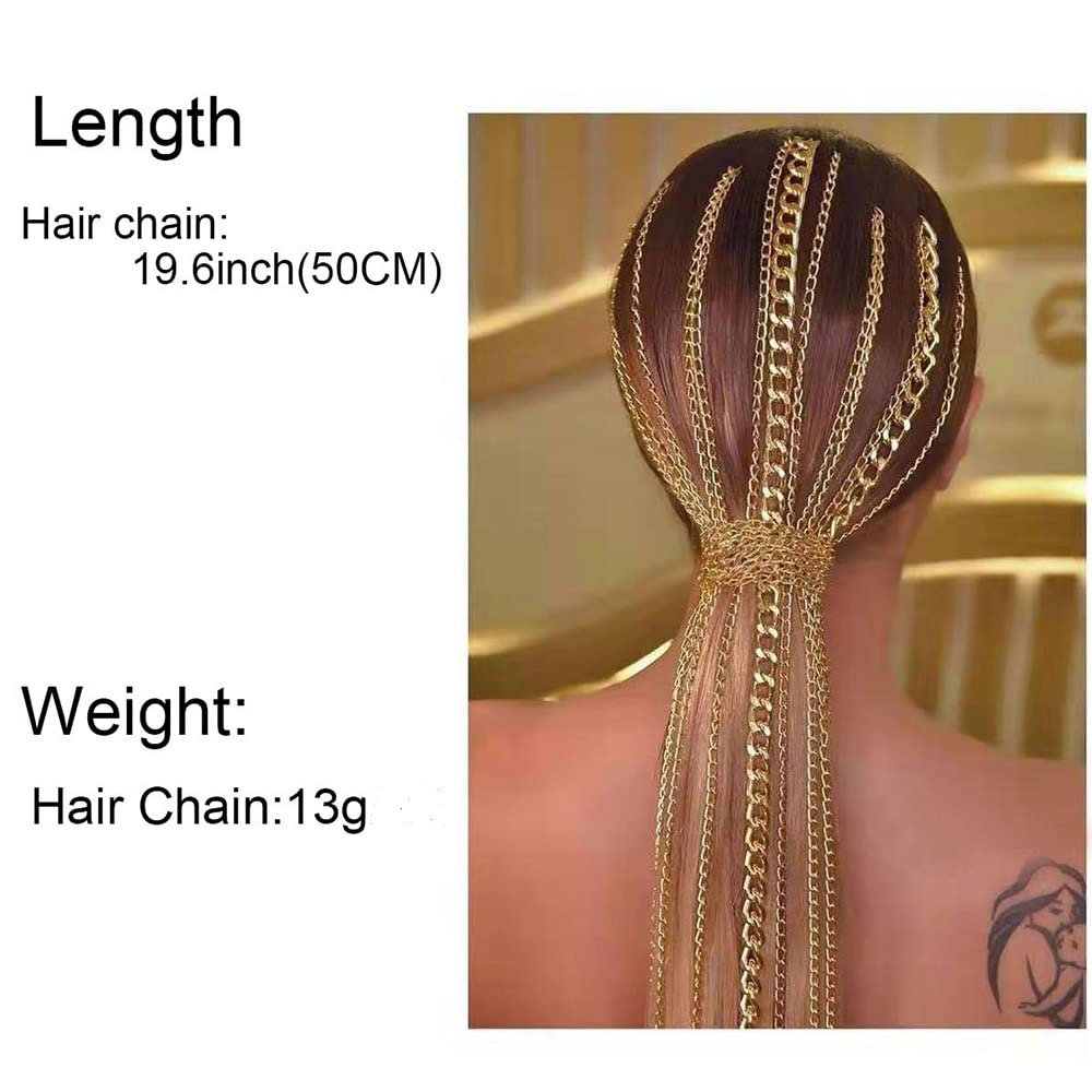 6PCS Punk Metal Gold Tassel Ponytail Hair Chains - Multi-Strand Clip-in Hair Extensions for Women & Girls - Perfect for Prom, Parties, Cosplay and Festival Outfits