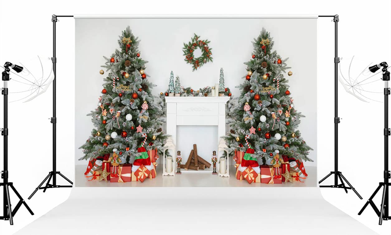 7×5ft Christmas Tree Photo Backdrop with Colorful Bells & Gifts - White Xmas Photography Background for Holiday Studio Props | Perfect for Christmas, New Year Celebrations, Family Photos & Social Media Content