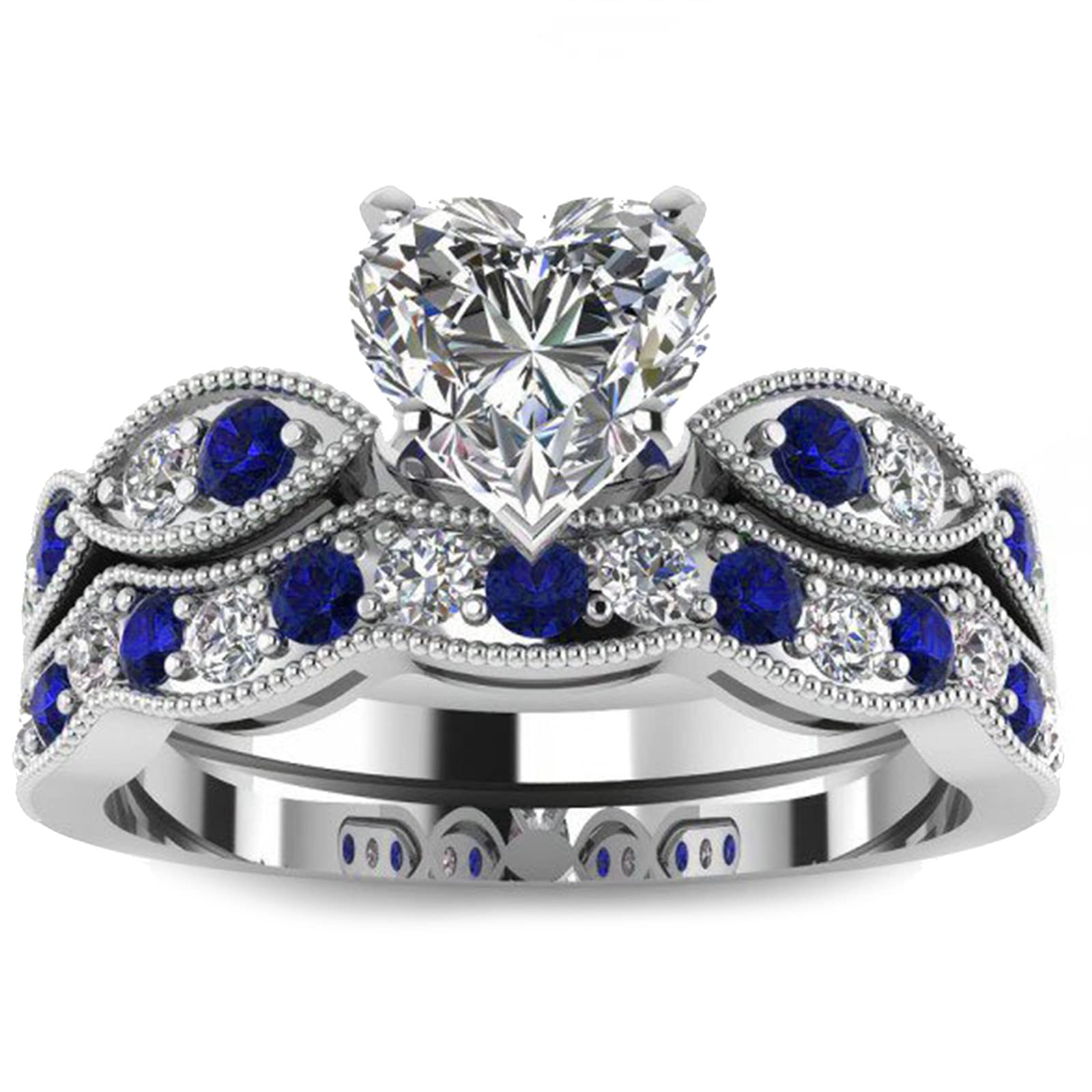 Jeulia 3 Carat CZ Solitaire Engagement Ring Set - Halo Milgrain Heart Cut Sterling Silver Wedding Band for Women | Perfect for Proposals, Anniversaries & Bridal Jewelry Gifts