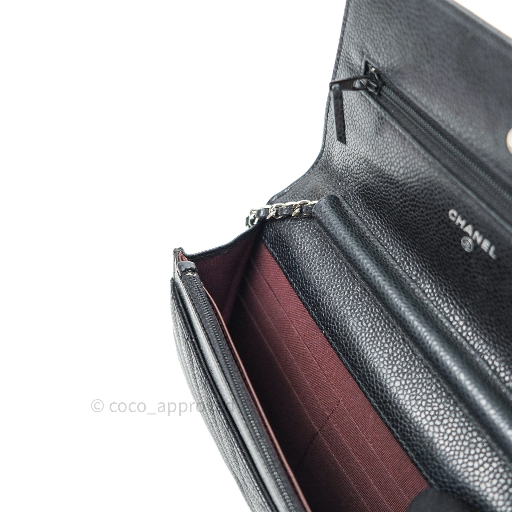 Chanel Chevron Wallet on Chain WOC Black Caviar Leather with Silver Hardware - Perfect for Evening Events & Daily Use