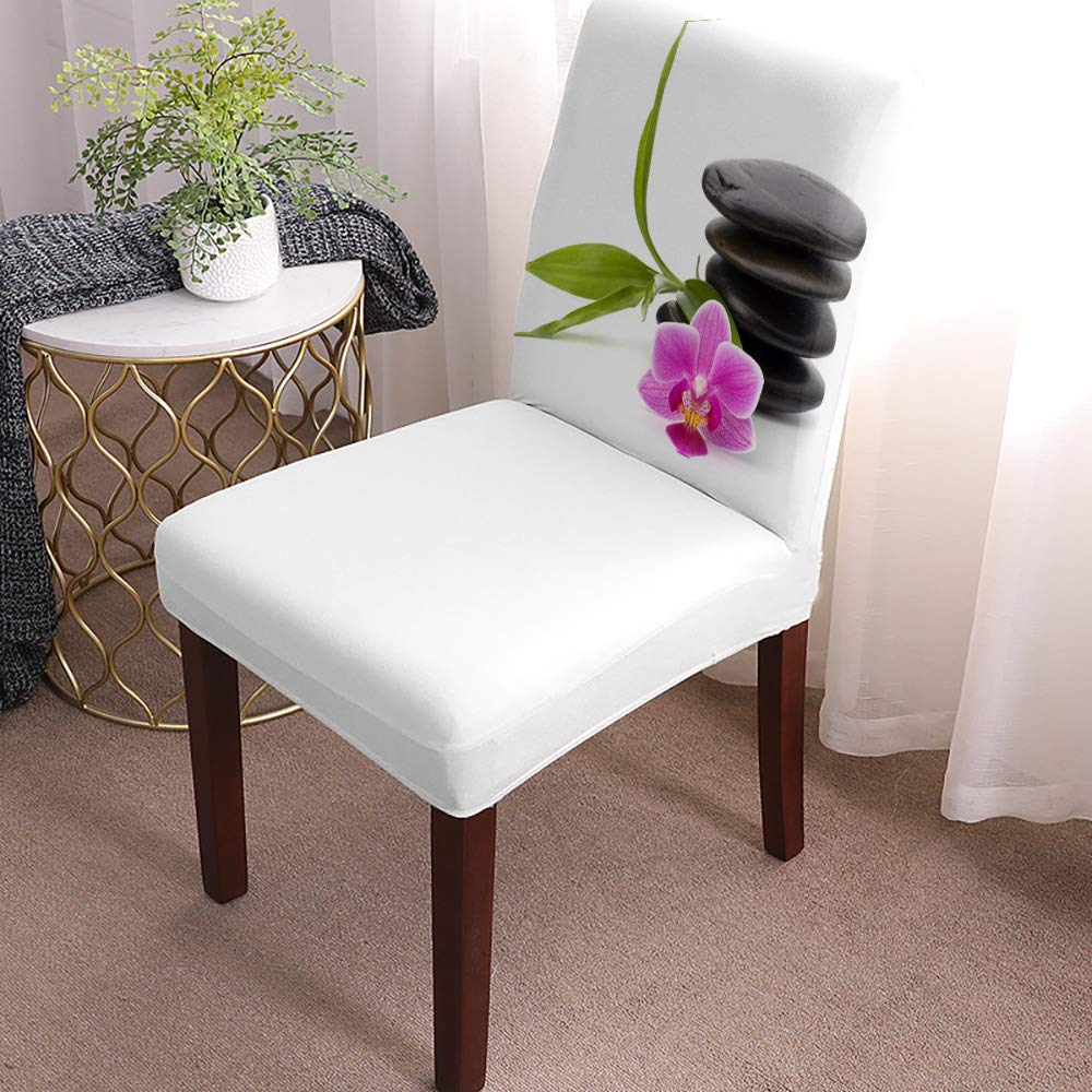 8-Piece Stretchable Washable Armless Dining Chair Slipcovers Set - Zen Pebble Stone Design for Hotel, Wedding, Banquet & Home Dining Room Decor