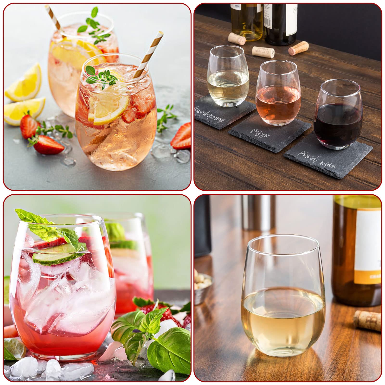 12-Pack Shatterproof Plastic Stemless Wine Glasses - 450ml Reusable Clear Cups for Wedding, Party, Picnics, Camping & Poolside - Perfect for Outdoor Entertaining & Travel