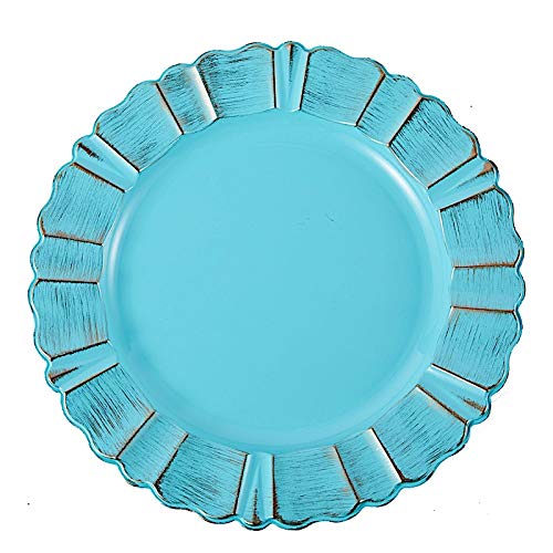 BalsaCircle 6-Piece 13-Inch Blue & Gold Round Scalloped Plastic Charger Plates Set - Elegant Wedding Reception, Party, and Special Event Table Decorations