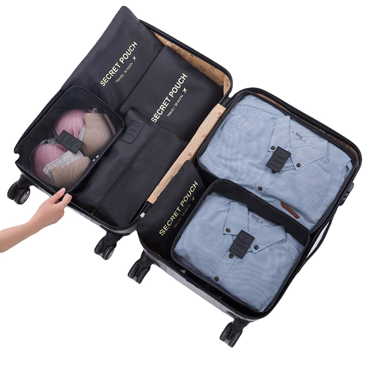 7-Piece Travel Packing Cubes Set - Luggage Organizer for Clothes & Accessories, Black - Perfect for Suitcase Organization & Business Trips