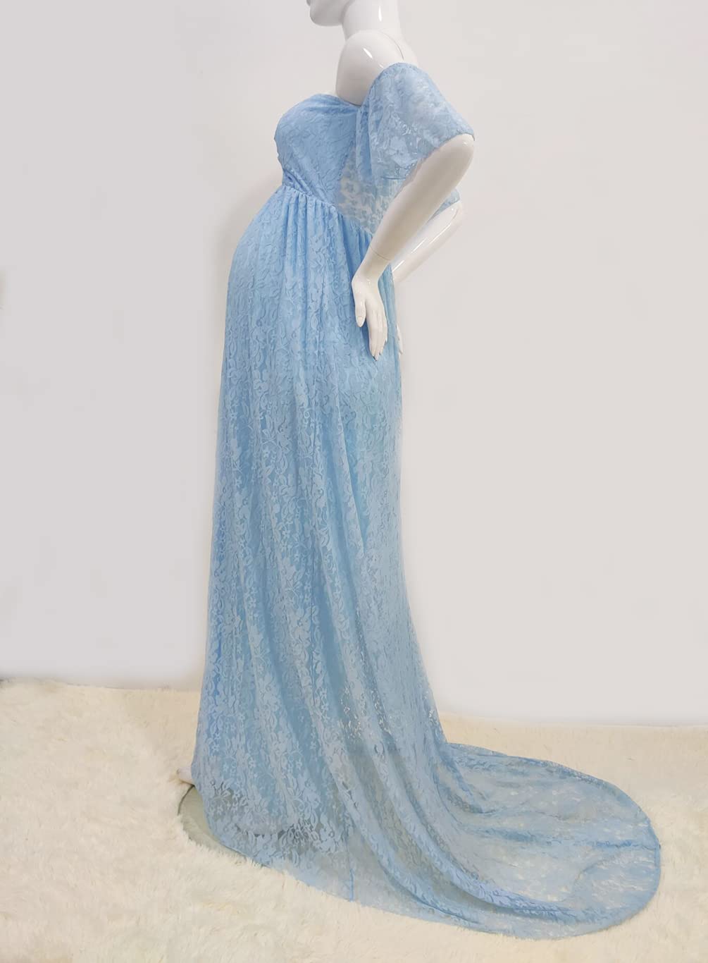 ZIUMUDY Off Shoulder Lace Maternity Dress for Baby Shower & Wedding - Elegant Photography Pregnancy Gown for Special Occasions