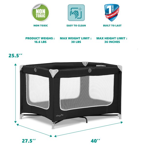 Zodiac Portable Playard - Lightweight & Foldable Baby Playpen with Travel Bag, Black | Perfect for Travel, Home, and Outdoor Use