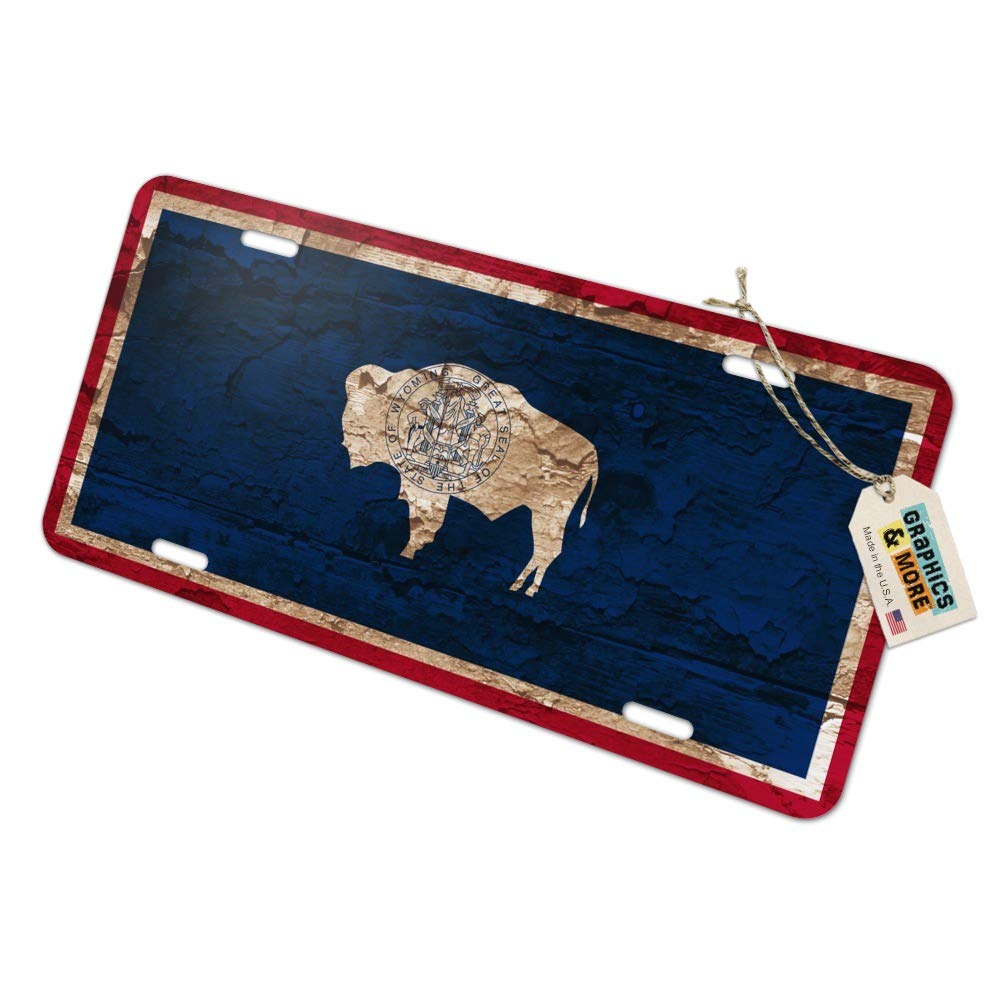 Vintage Wyoming State Flag Metal License Plate - Rustic Distressed Design for Home Decor, Bar Signs & Man Cave Wall Art | USA Made Novelty Vanity Tag