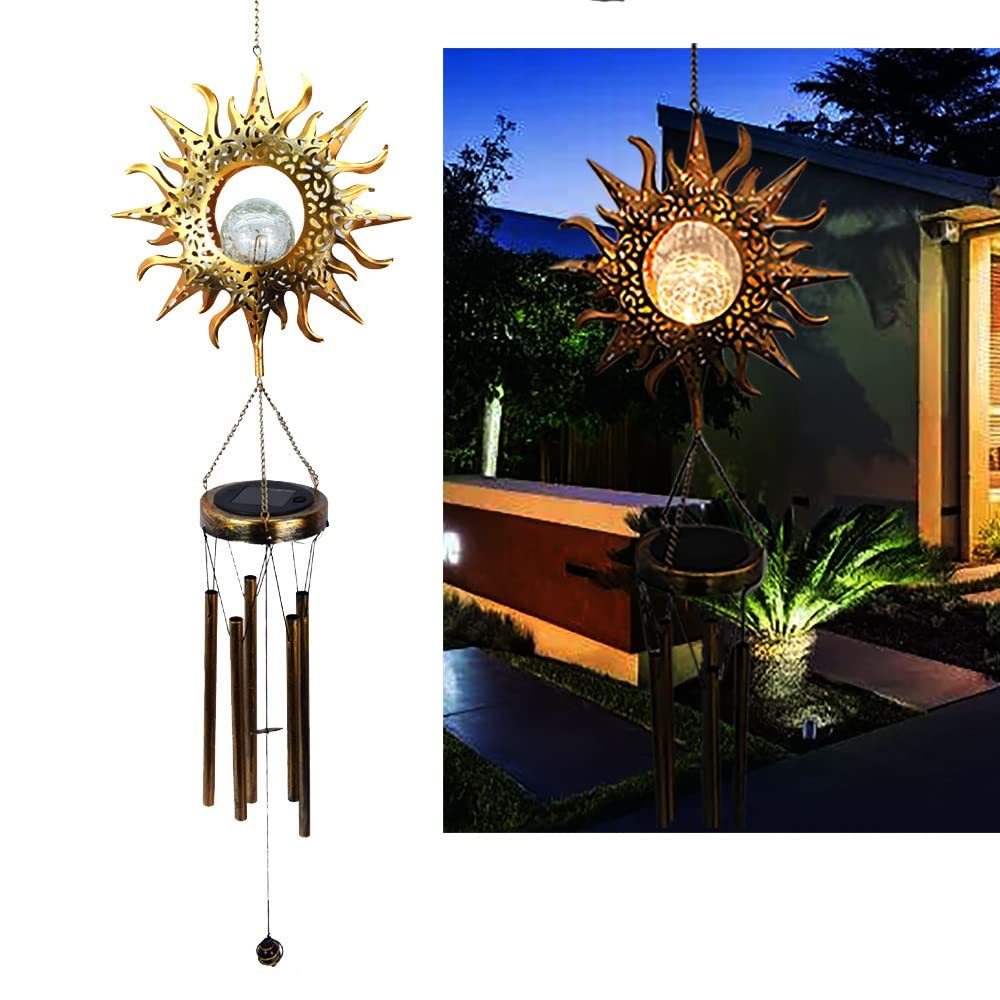 HNLBFG Solar Garden Lights - Waterproof Hanging Outdoor Wrought Iron Wind Chime Lamp with Auto On/Off, IP65 Weatherproof Solar Lights for Yard, Backyard, Pathway, Driveway & Walkway | Perfect for Patio, Garden Decor & Landscape Lighting at Night