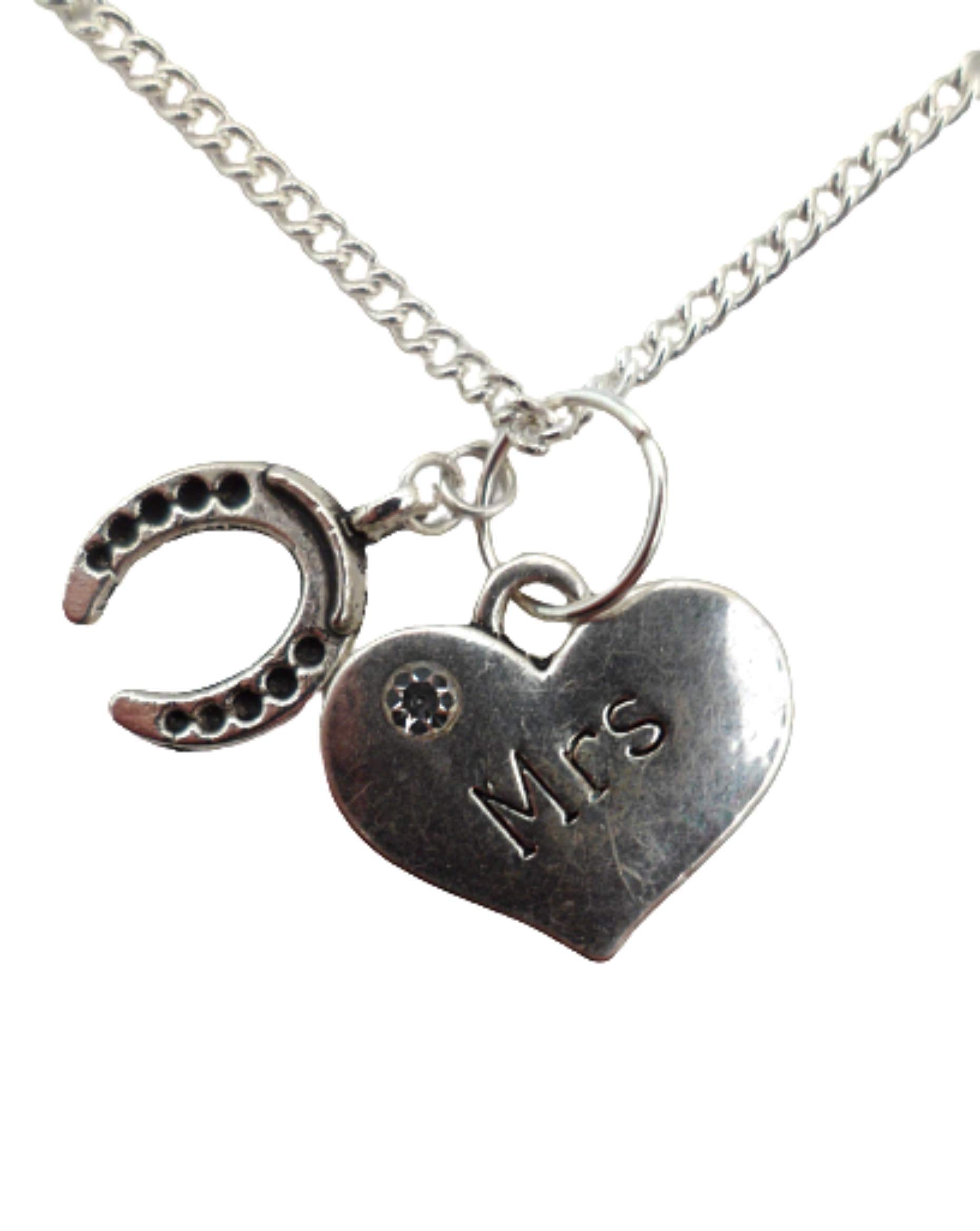 Silver Plated Heart & Horseshoe Necklace - Lucky Charm for Women