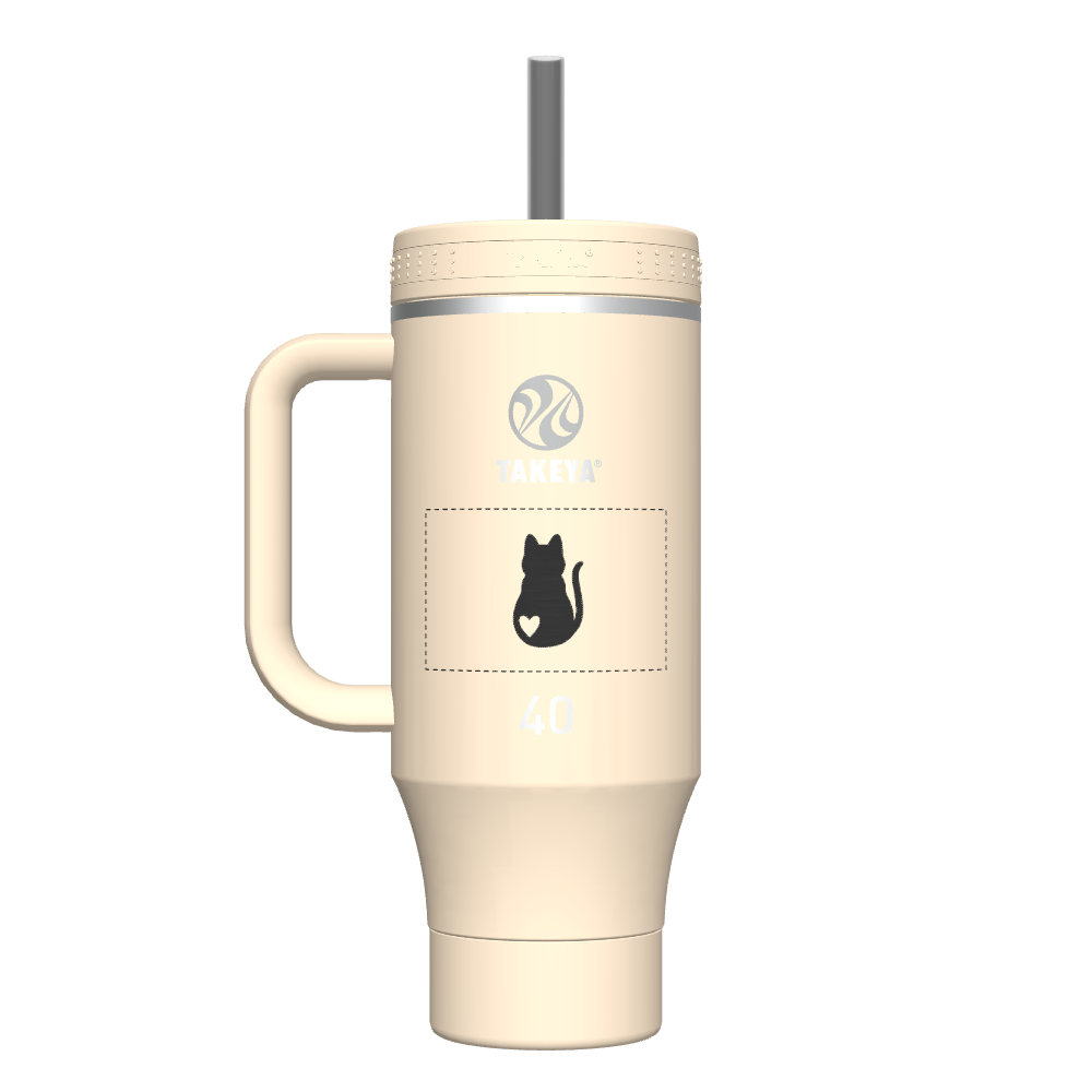40oz Insulated Tumbler with Handle - Customizable Name/Logo - Perfect for Coffee, Tea & Cold Drinks - Great for Office, Gym & Outdoor Activities