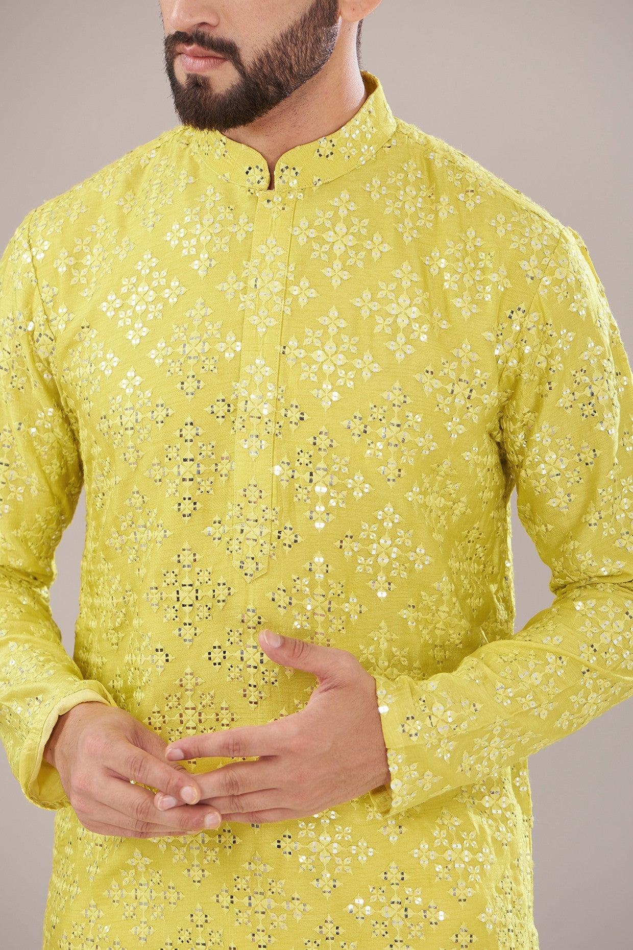 Neon Yellow Silk Embroidered Kurta for Women - Elegant Indian Traditional Dress for Festivals, Weddings & Special Occasions