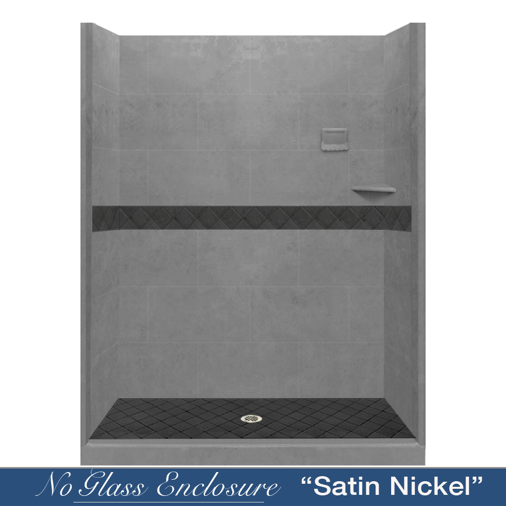 60 Alcove Wet Cement Sistine Stone & Diamond Stone Accent Tile - DIY Shower Remodel Kit for Bathroom Renovation | Waterproof & Durable Backsplash Tiles for Shower Walls and Floors