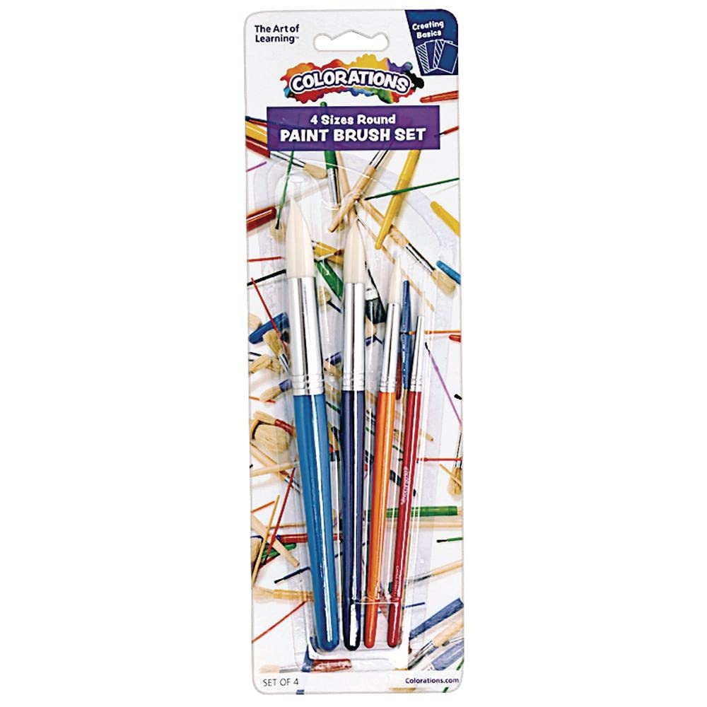 4-Piece Kids Paint Brush Set - Assorted Round Tip Sizes for Tempera & Watercolor Painting | Art & Craft Supplies for Children's Creative Projects