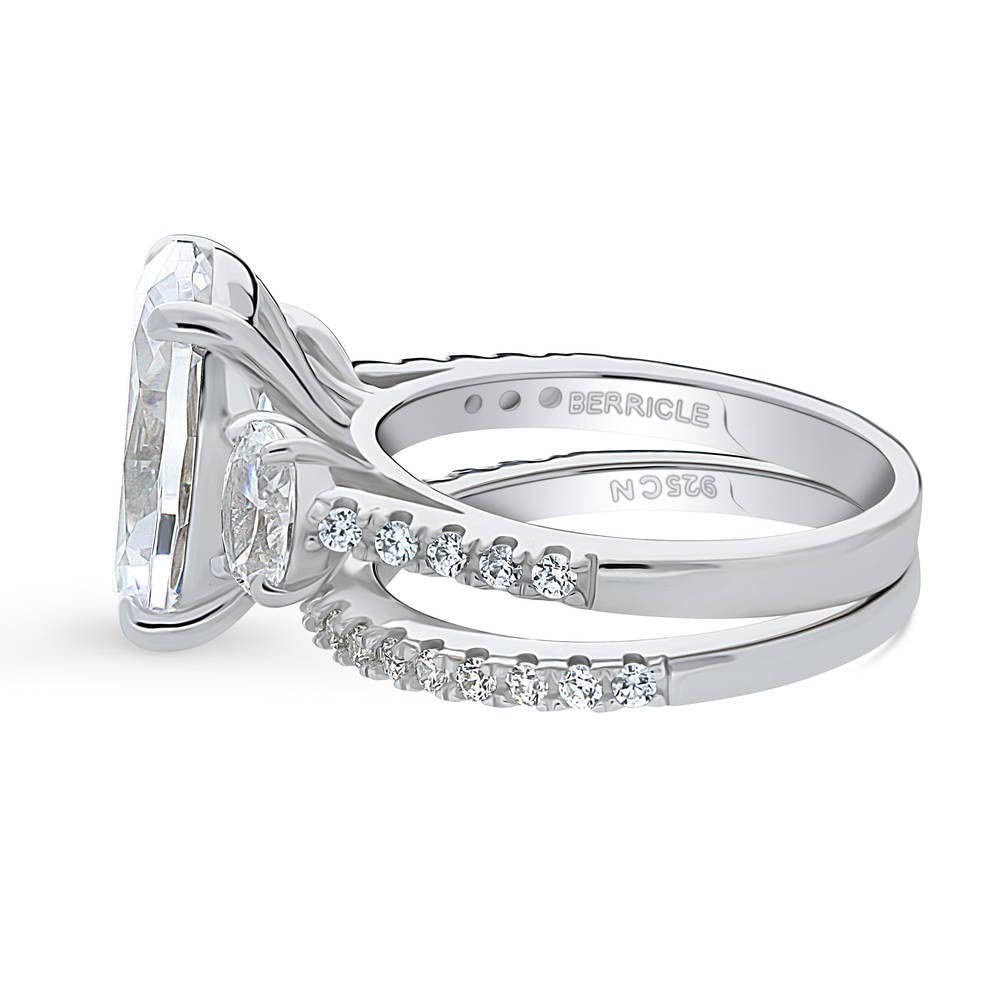 BERRICLE Sterling Silver 3-Stone Oval Cut Cubic Zirconia Engagement Ring Set for Women - 5.5 Carat CZ Wedding Band, Rhodium Plated Size 4-10 - Perfect for Proposals, Anniversaries & Bridal Jewelry