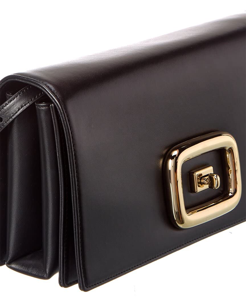 Roger Vivier Viv' Choc Leather Shoulder Bag for Women - Black Genuine Leather Designer Handbag | Perfect for Work, Evening Events & Travel Accessories