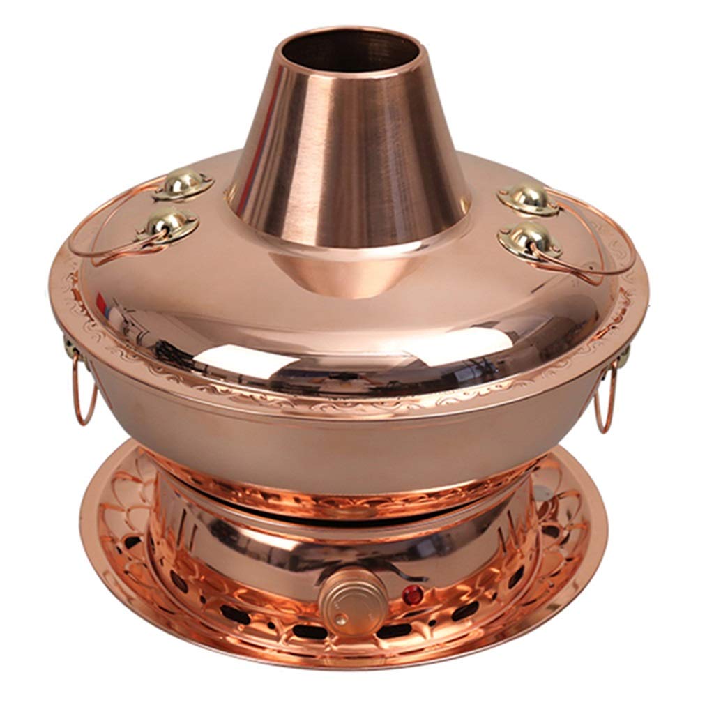 Premium Dual-Purpose Electric & Charcoal Chafing Dish - 30cm Copper Hot Pot for Indoor Cooking & Outdoor Picnics | Brass Finish | Easy-Clean Design | Perfect for Buffets, Catering & Camping Meals