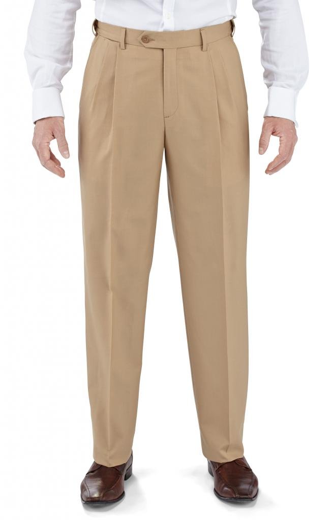 WINTHROP & CHURCH Men's Pleated Front Super 100's Wool Dress Pants - Premium Business Formal Attire for Office, Weddings & Special Occasions