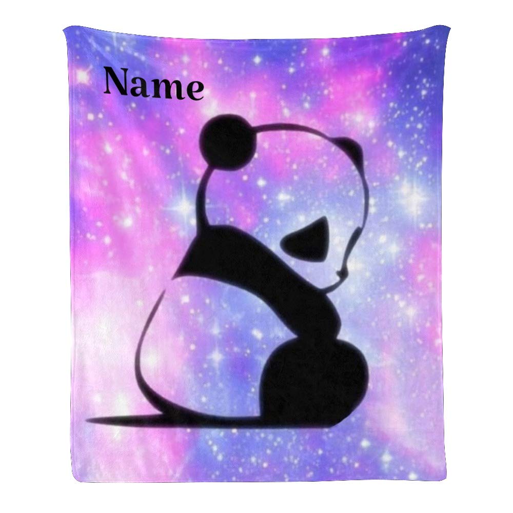 Personalized Galaxy Panda Fleece Throw Blanket - Custom Name Text Soft Blanket for Adults & Kids (50x60 inches) - Perfect Gift for Birthday, Christmas & Home Decor