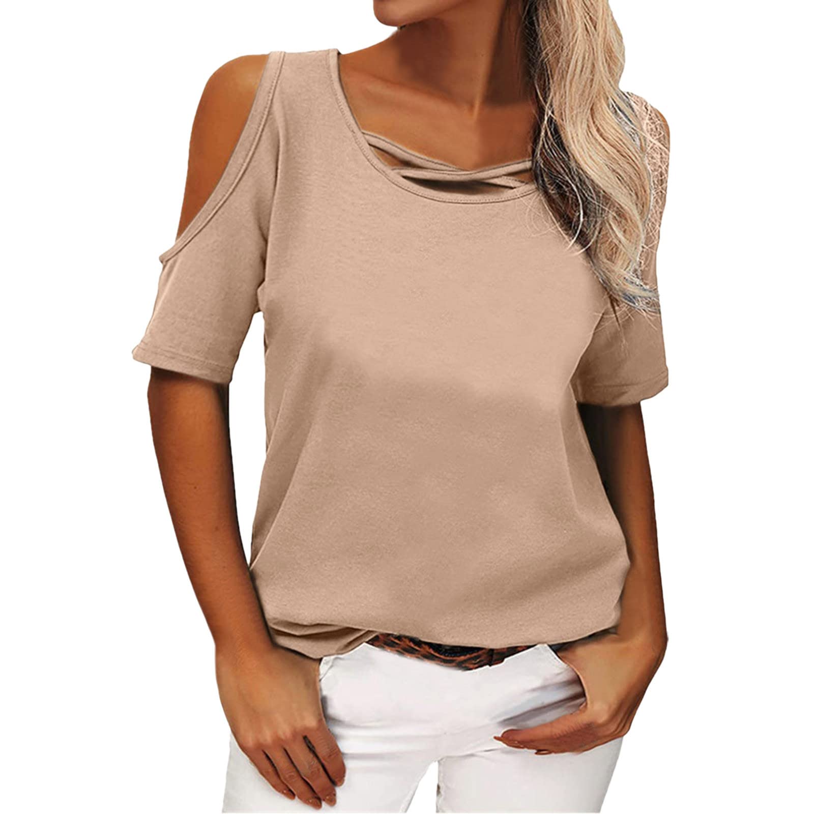 Women's One Shoulder Tops - Summer V Neck Cold Shoulder Tunic Blouse Shirts for Casual Wear, Beach Outfits & Date Night