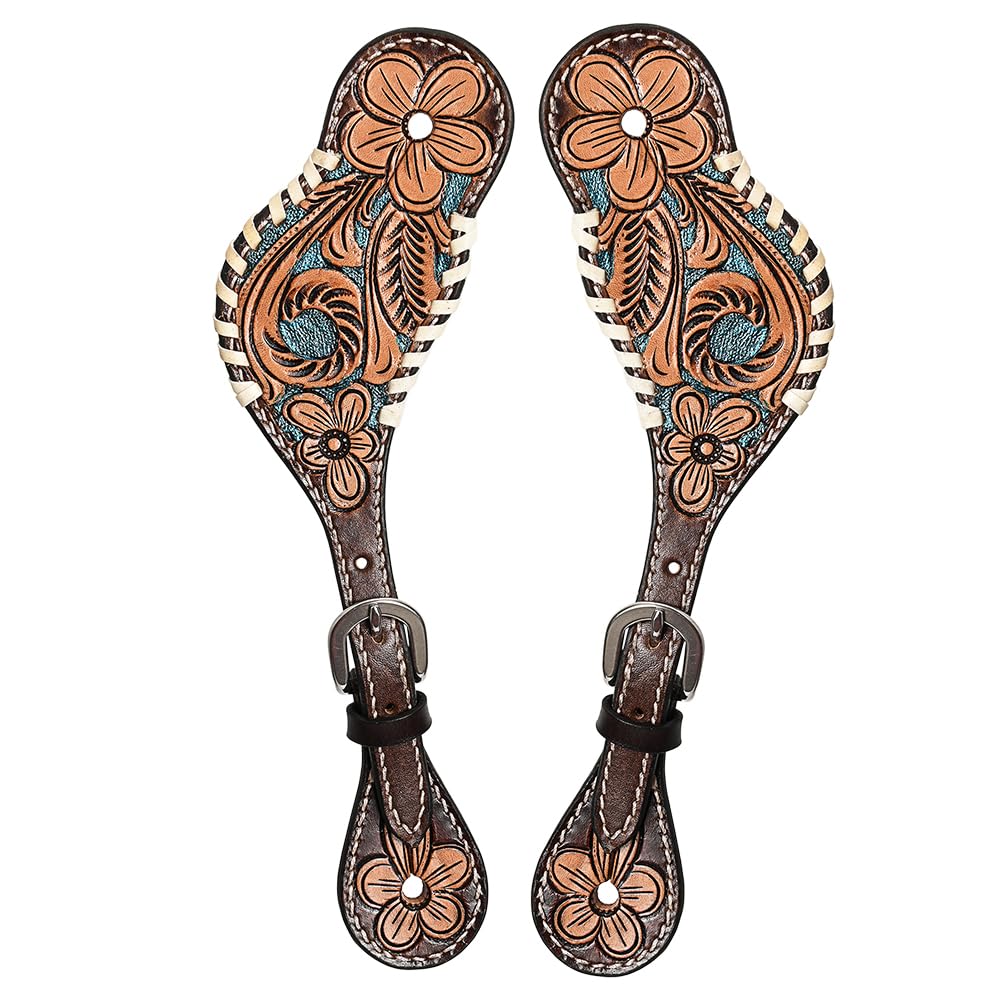 HILASON Genuine Leather Western Horse Spur Straps with Floral Hand-Painted Design - Durable Leather Spur Straps for Men & Women - Perfect for Western Riding, Rodeo & Equestrian Training