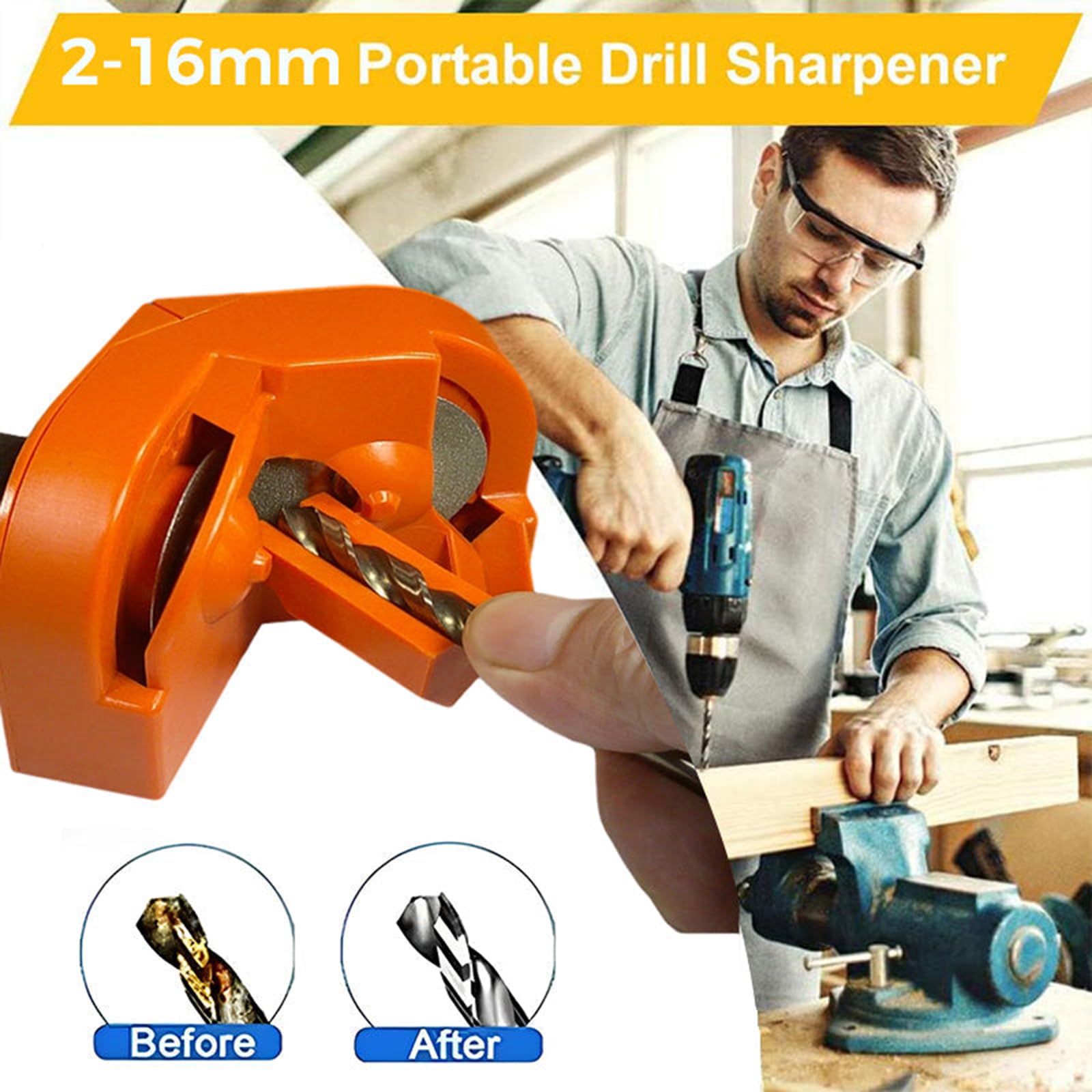 Electric Drill Bit Sharpener - Portable Multipurpose Drill Grinding Tool for All Bits, Hardened Steel, Carbide & Cobalt Twist (1 Pair) | Perfect for DIY Projects, Metalworking & Home Workshop Use