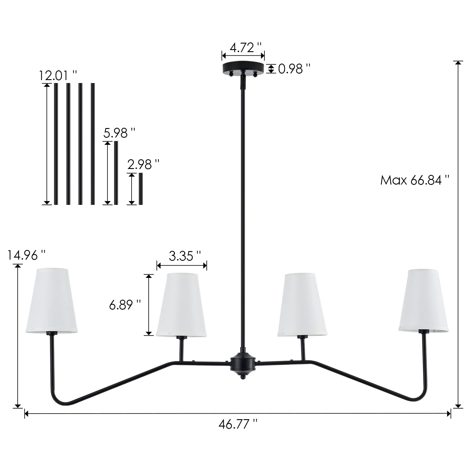 VILUXY Classic Linear Chandelier - 4-Light Modern Pendant Lighting for Kitchen Island, Dining Room & Living Room | Off-White Fabric Shade | Indoor Restaurant Lighting | Perfect for Contemporary Homes & Commercial Spaces