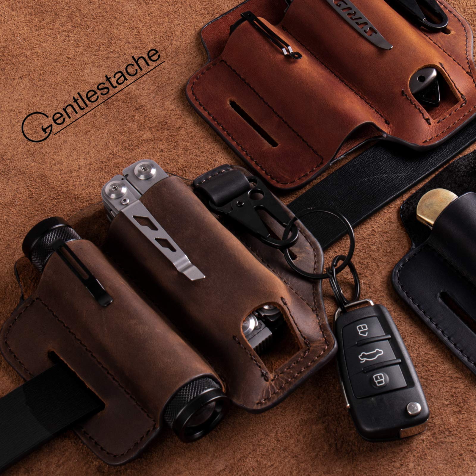 **Leatherman Multitool Sheath - Genuine Leather EDC Pocket Organizer with Key Holder & Flashlight Pouch | Belt-Compatible for Outdoor, Camping & Everyday Carry**