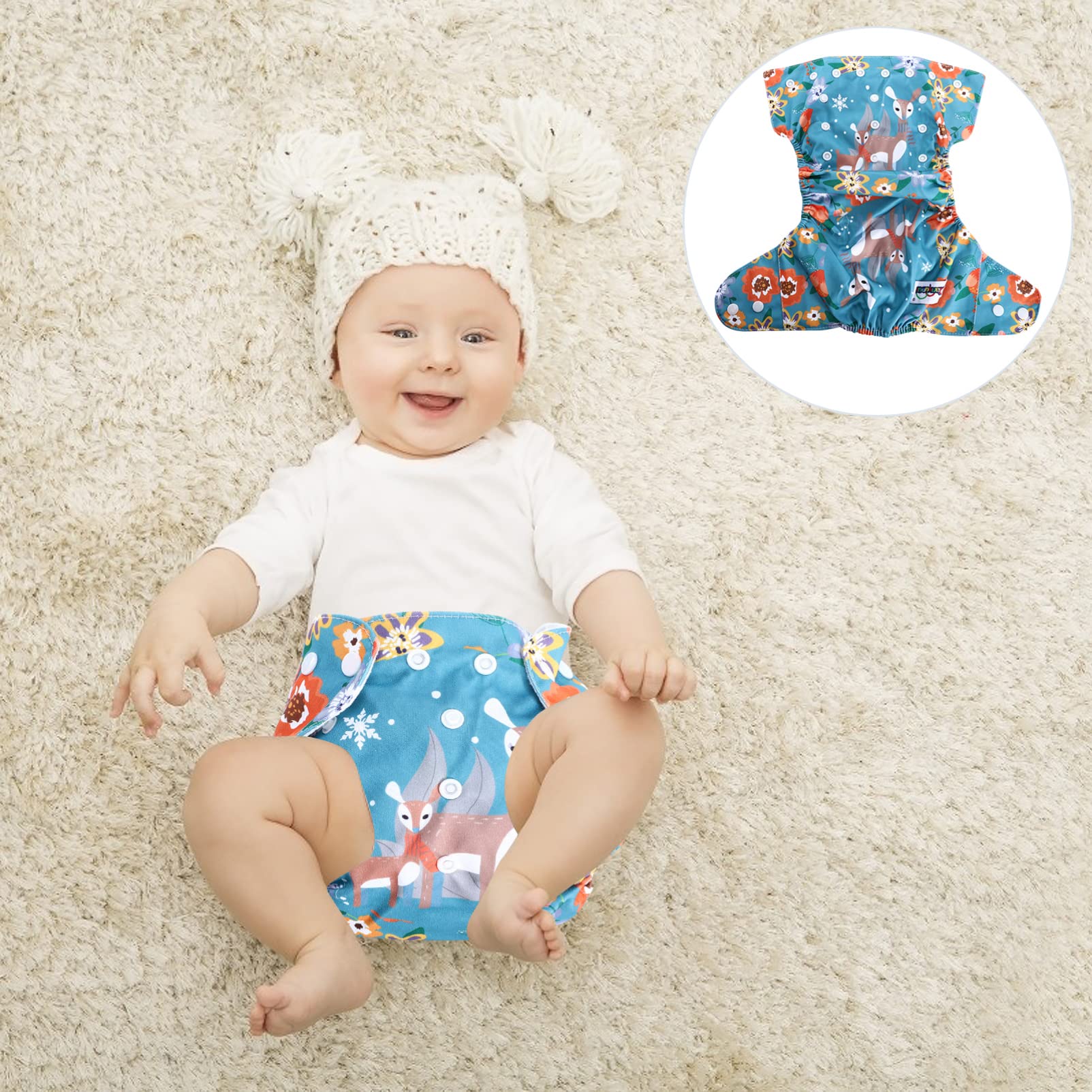 ifundom 7 Pcs Baby Cloth Diaper Pants - Soft Stretch Fabric with Snap Buttons & Cute Cartoon Design - Perfect for Newborns, Infants, Toddlers - Ideal for Home, Travel, and Daycare Use