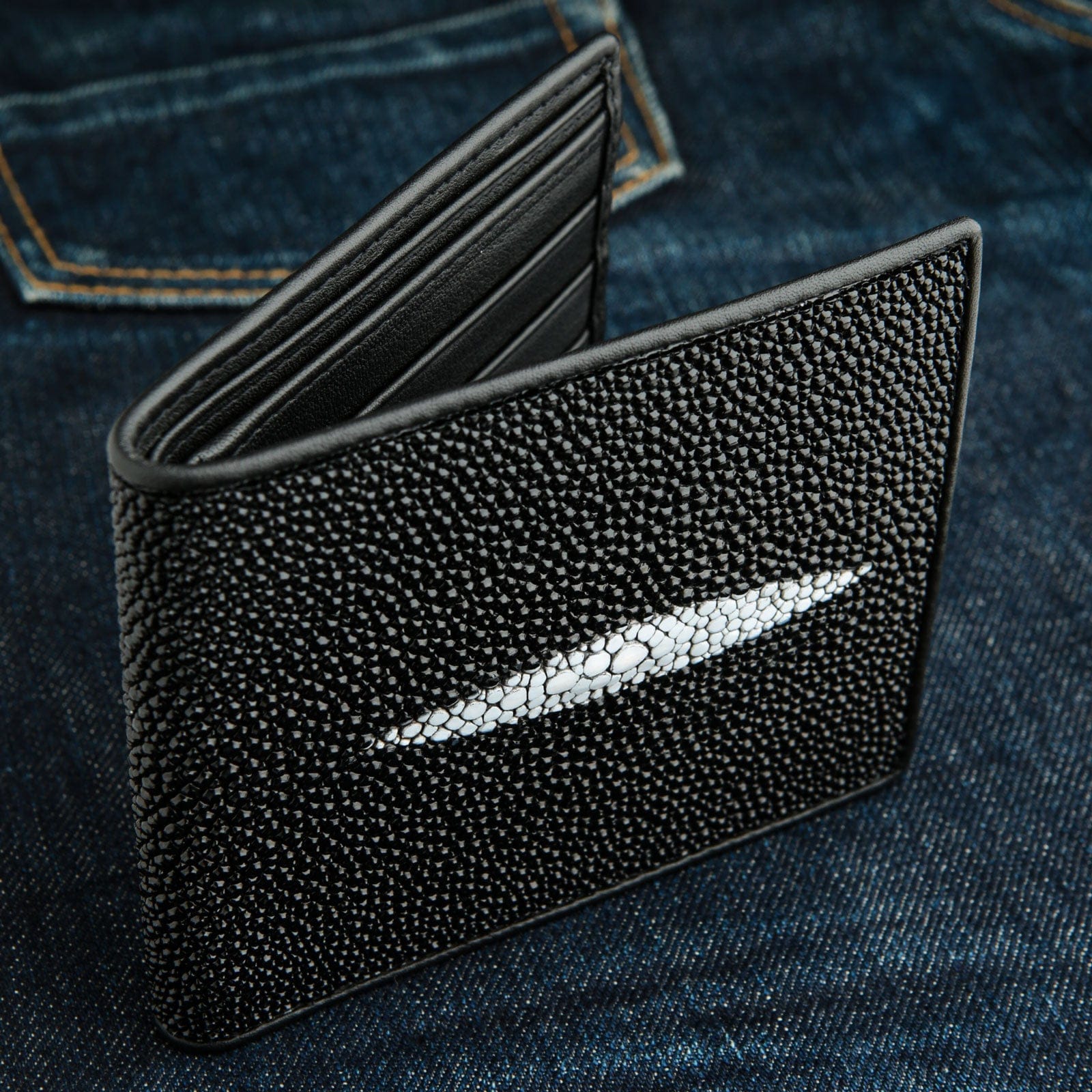 Premium Black Stingray Leather Men's Wallet - RFID Blocking Slim Bifold Wallet for Everyday Carry & Travel | Durable Luxury Gift for Men
