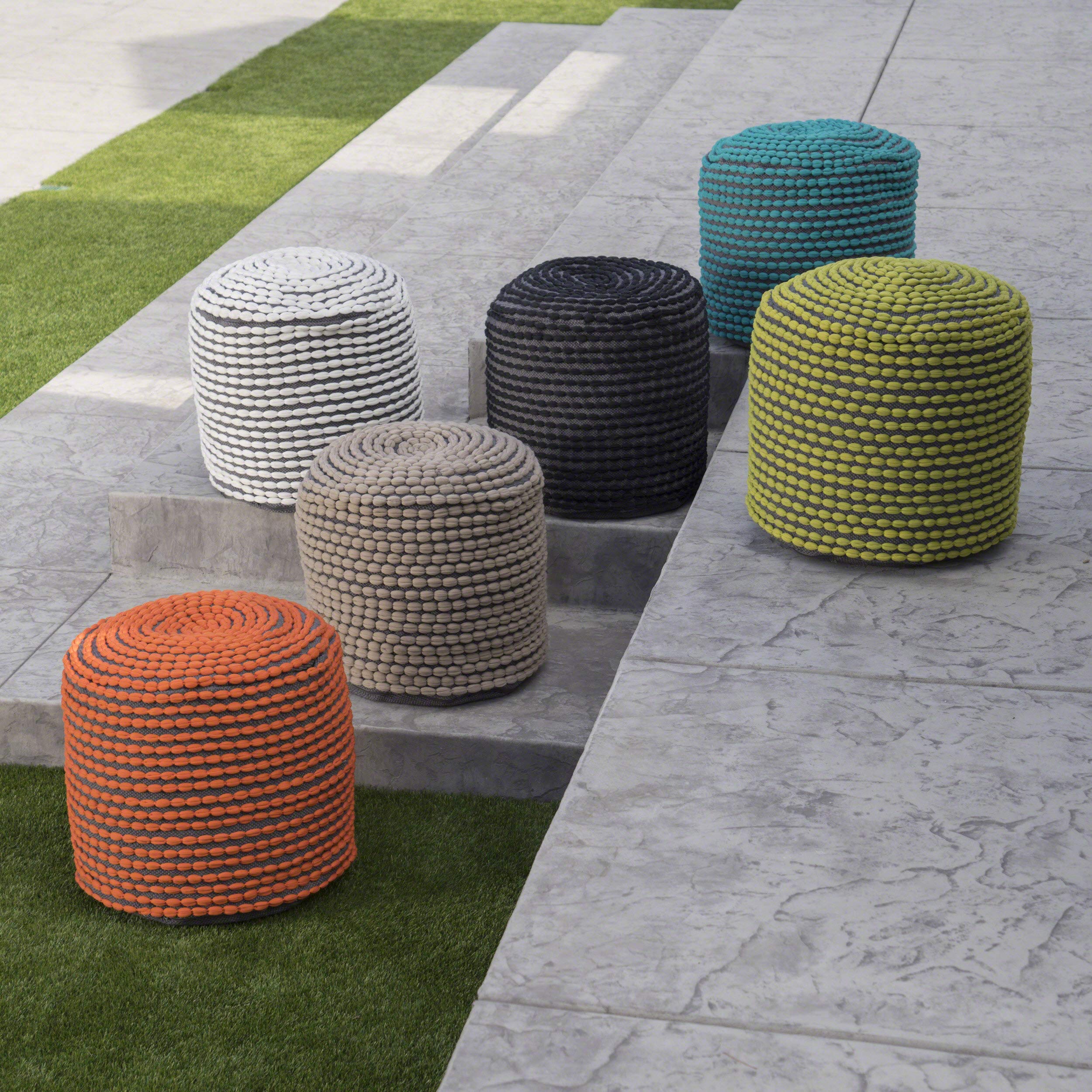 GDFStudio Handcrafted Modern Water-Resistant Fabric Cylinder Pouf Ottoman - Versatile Foot Stool, Bean Bag Floor Chair & Couch Footrest for Living Room, Bedroom, Patio - White | Perfect for Relaxing, Reading & Extra Seating