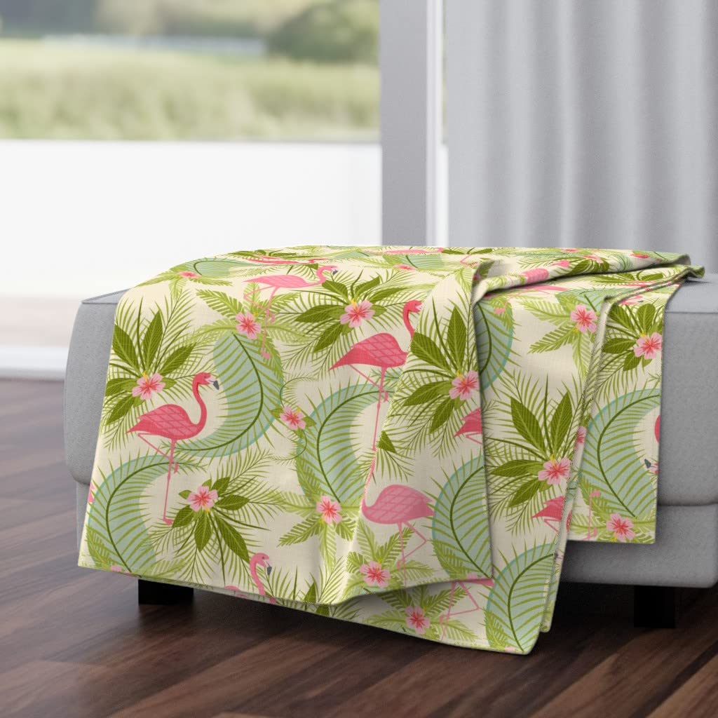 Luxe Velvet Throw Blanket 50x70 Inches - Tropical Flamingo Palm Tree Retro Hibiscus Floral Print Soft Cozy Blanket for Sofa, Bed, Couch Decor | Home & Living Room Accessories