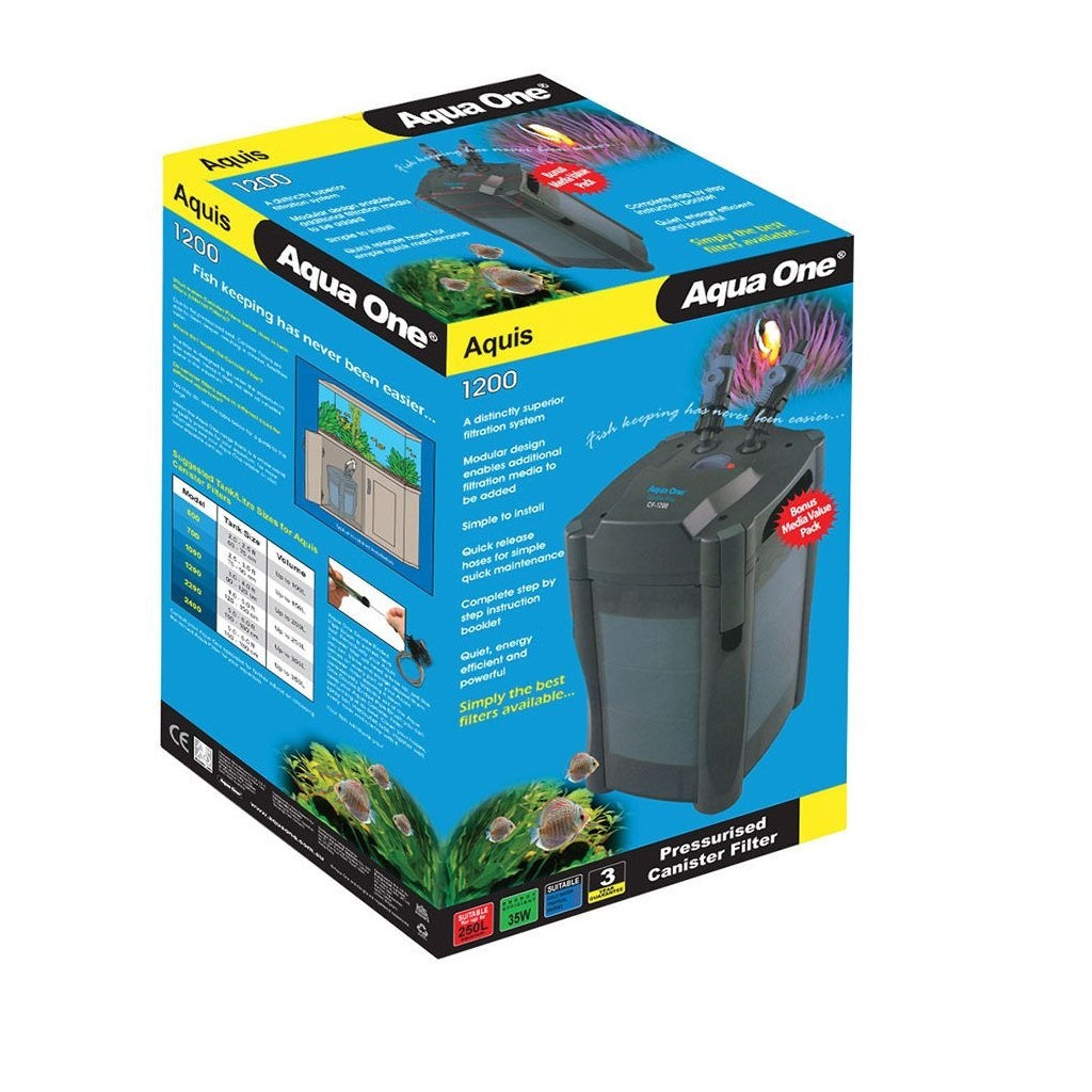 Aqua One Aquis CF1200 Canister Filter for Aquariums - High Performance Water Filtration System for Freshwater & Saltwater Fish Tanks - Perfect for Home, Office, or Commercial Aquarium Setups