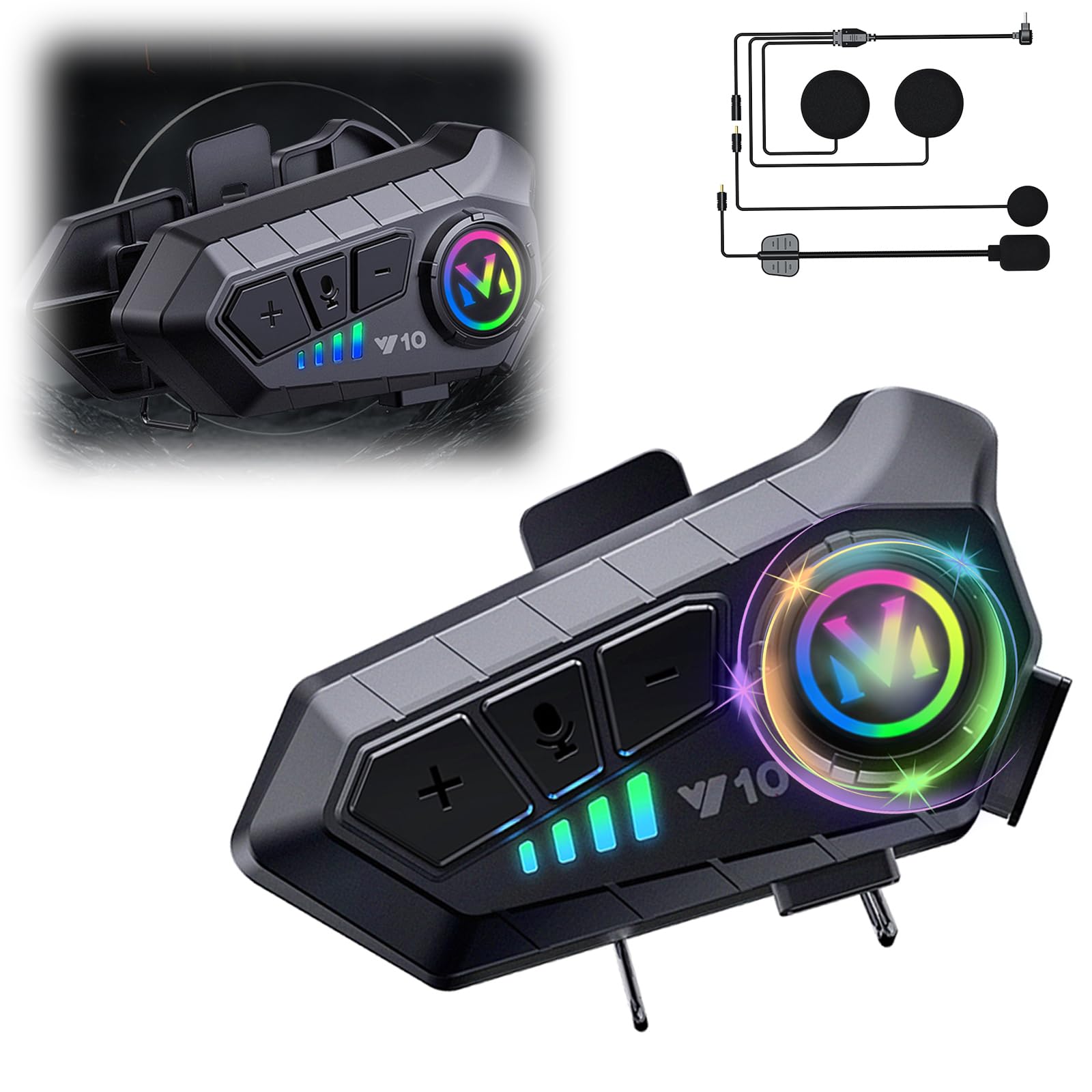 Bluetooth Motorcycle Helmet Headset - Single Rider Wireless Intercom, Noise Cancelling & Waterproof Speakers for Safe Riding, Commuting & Adventure Tours