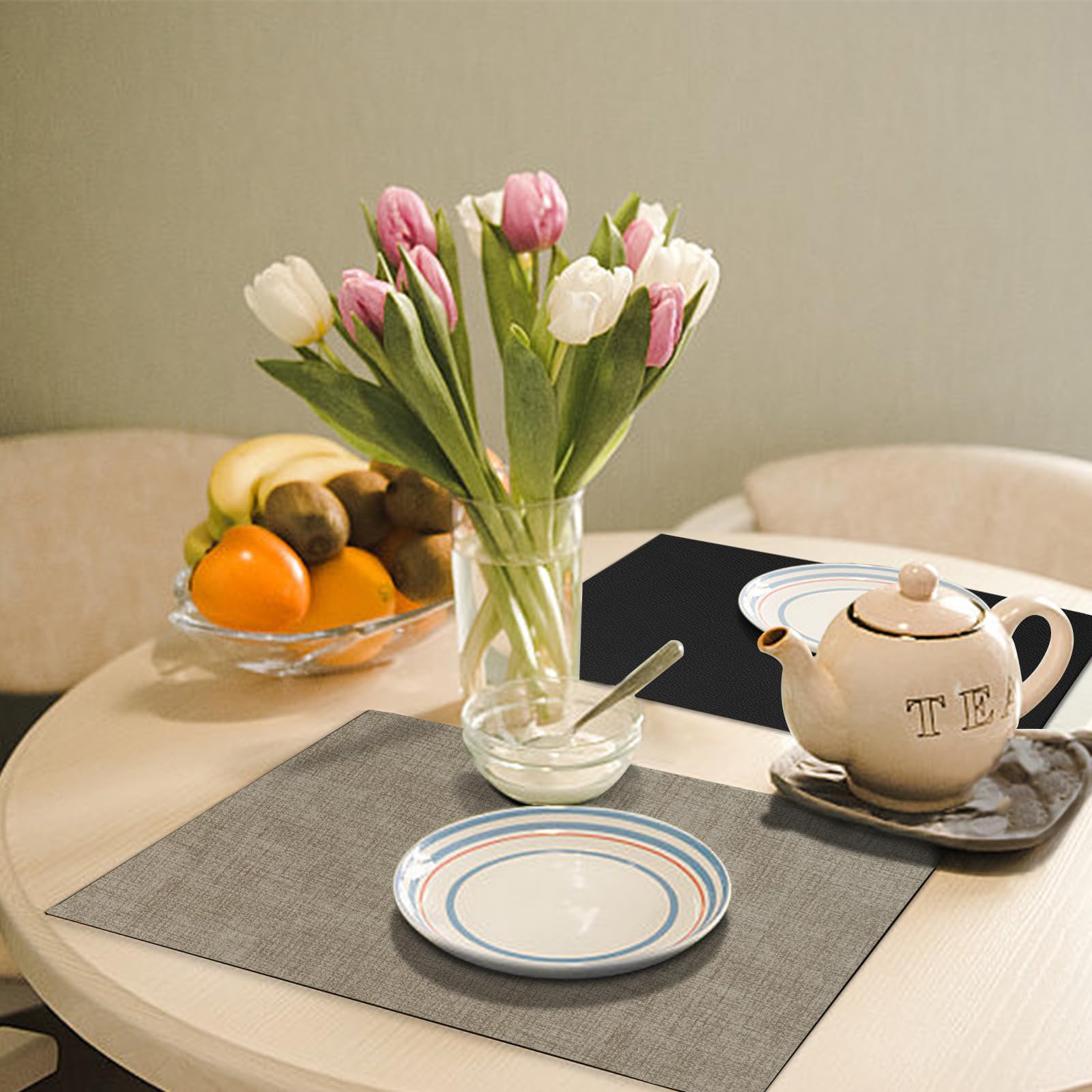 2-Pack Heat & Stain Resistant Placemats Set with Coasters - Dual Sided Faux Leather Table Mats, Non-Slip Waterproof Oil-Proof, Washable & Wipeable for Dining Room, Kitchen, Patio, and Outdoor Tables